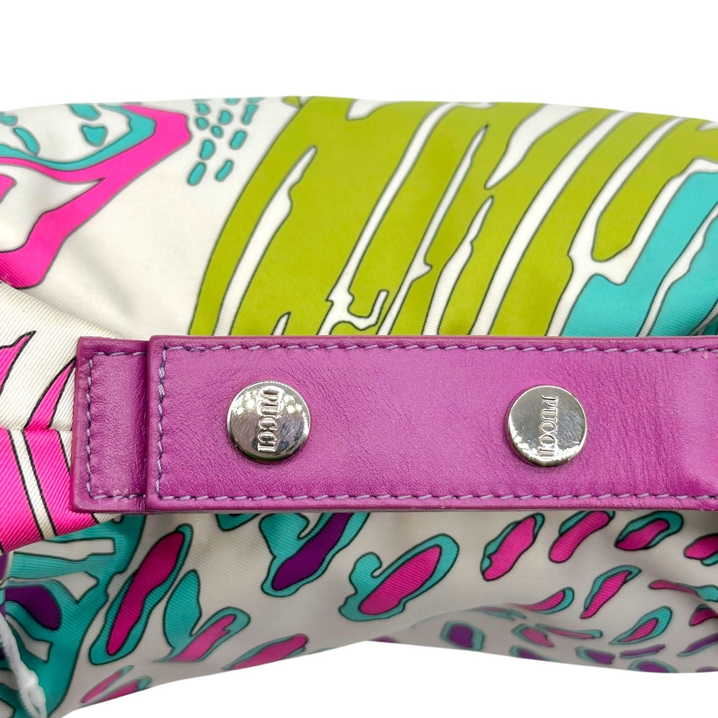 Emilio Pucci Teal Green & Pink Printed Silk Pochette Bag