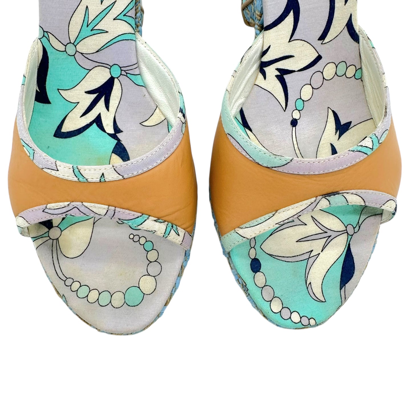 Emilio Pucci Blue & Tan Espadrille Wedge Sandals