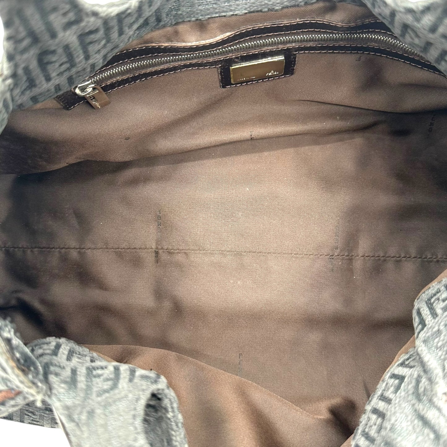 Fendi Brown Suede & Navy Chenille Zucca Shoulder Bag