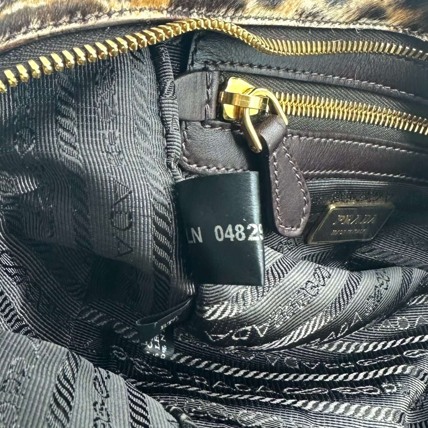 Prada Leopard Print Ponyhair Boston Bag