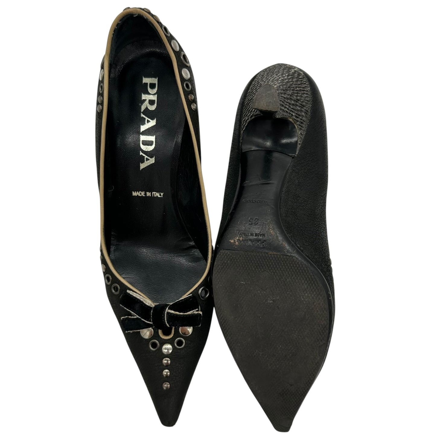 Prada Black Pointed Toe Rivet Heels