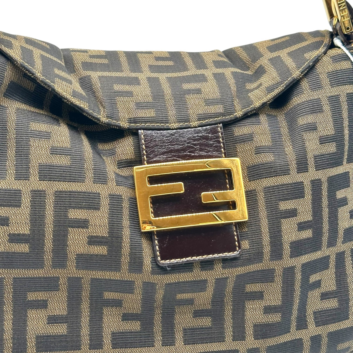 Fendi Brown Zucca Monogram Fold-Over Baguette Bag