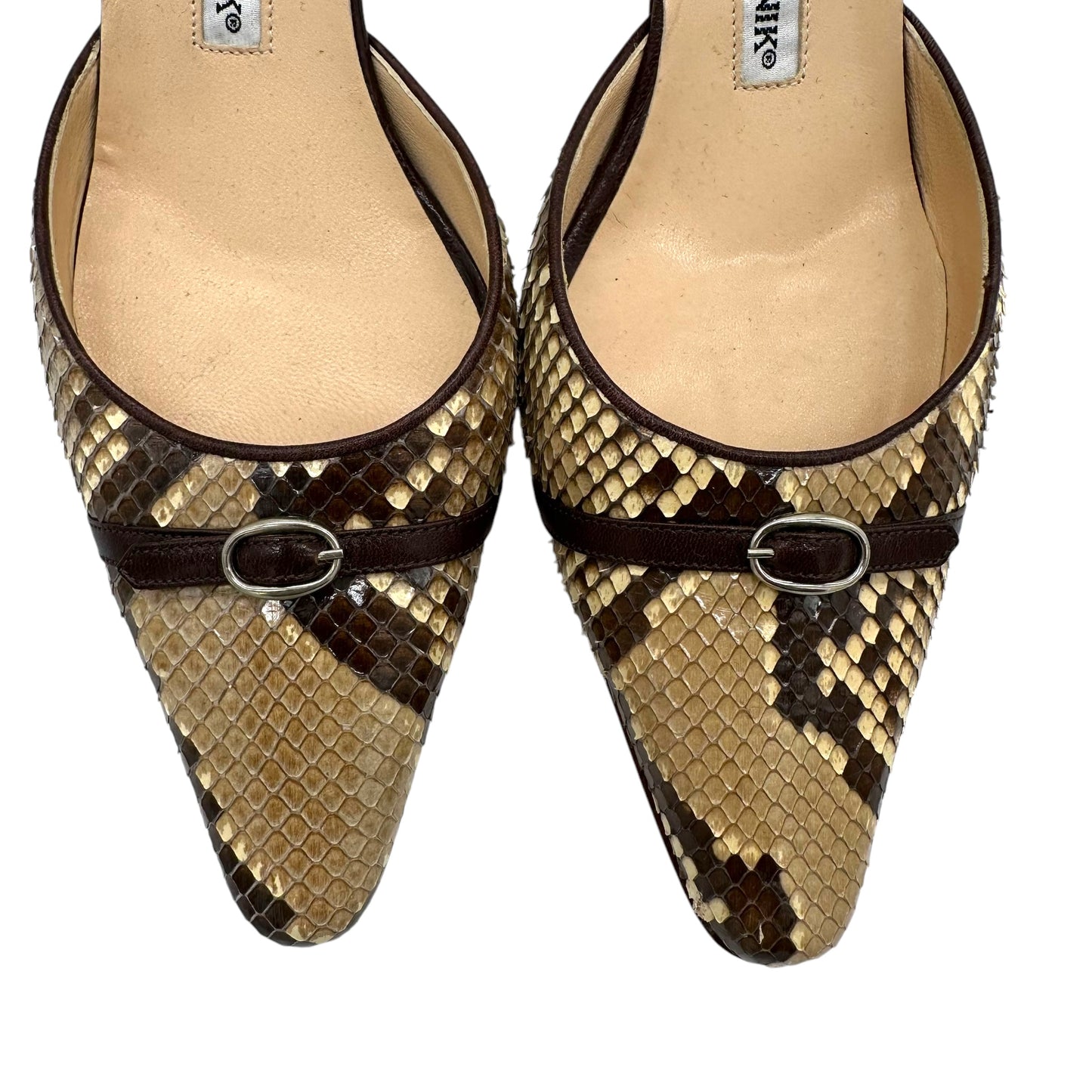 Manolo Blahnik Tan & Brown Python D'Orsay Heels