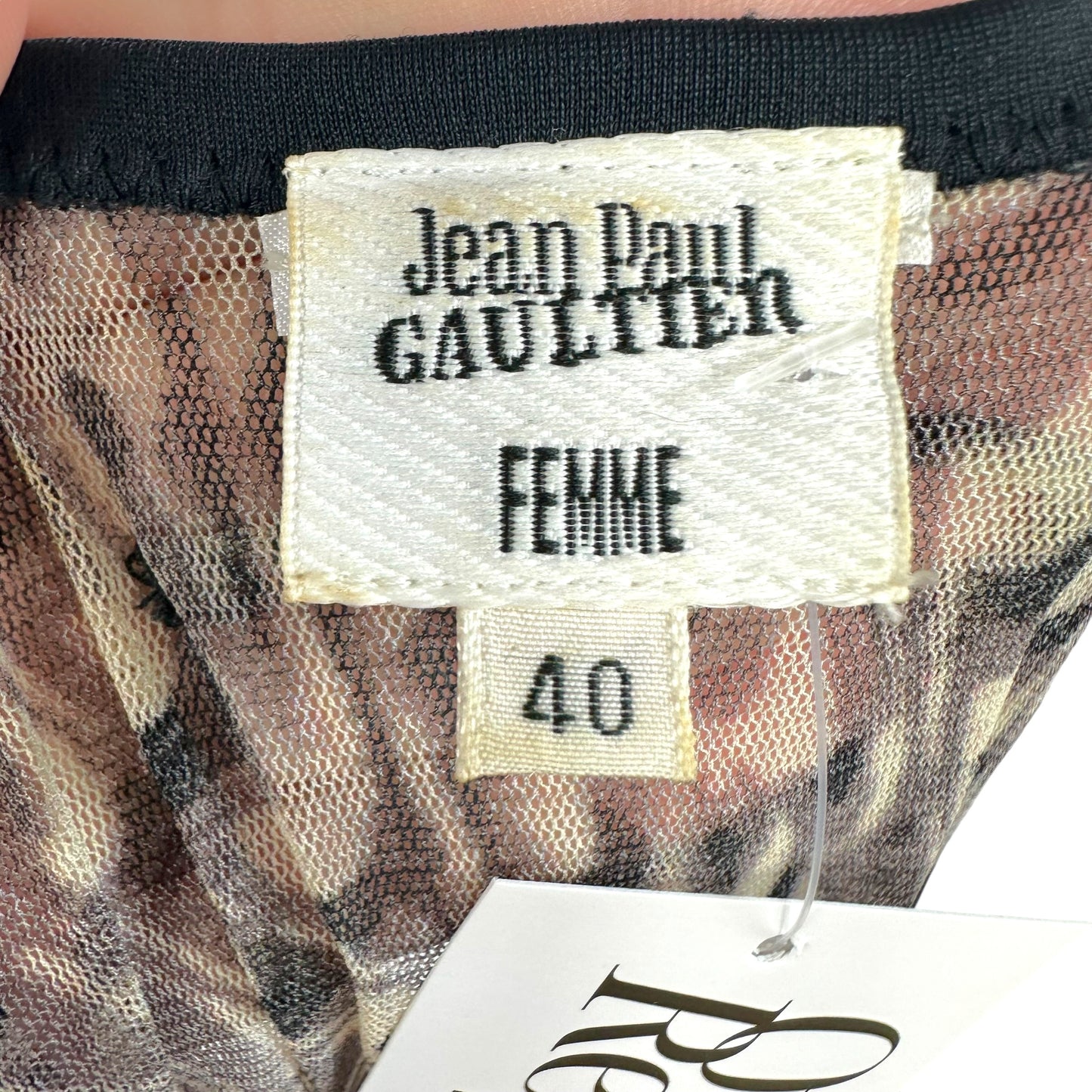 Jean Paul Gaultier Black & Gray Swirl Print Mesh Babydoll Cardigan Top