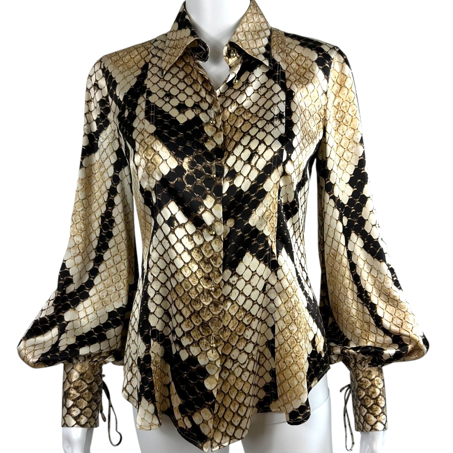Roberto Cavalli 2007 Snakeskin Print Silk Blouse