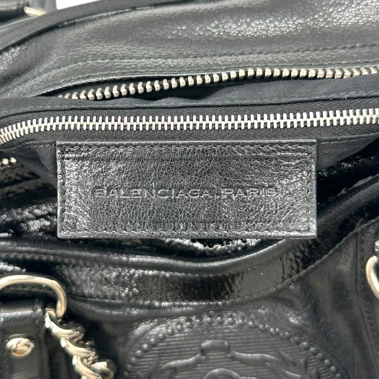 Balenciaga Black Leather Crest Logo Papillon Bag
