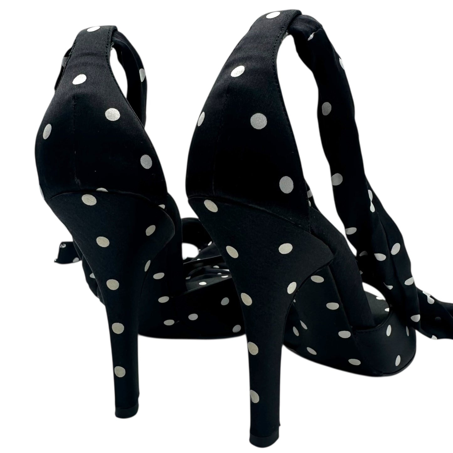 Dolce & Gabbana Black Polka Dot Silk Wrap Sandal Heels - Outfit Repeater