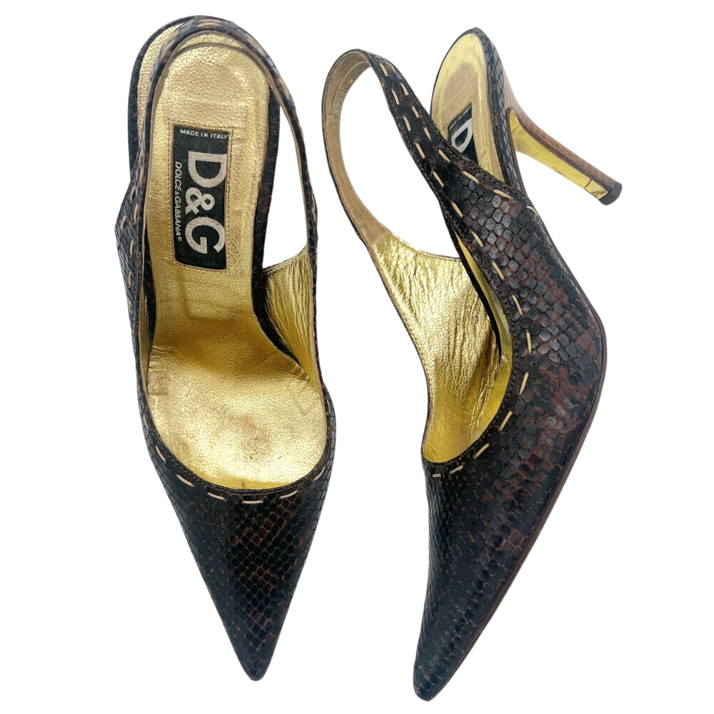 D&G Dolce & Gabbana Brown Snakeskin Slingback Heels