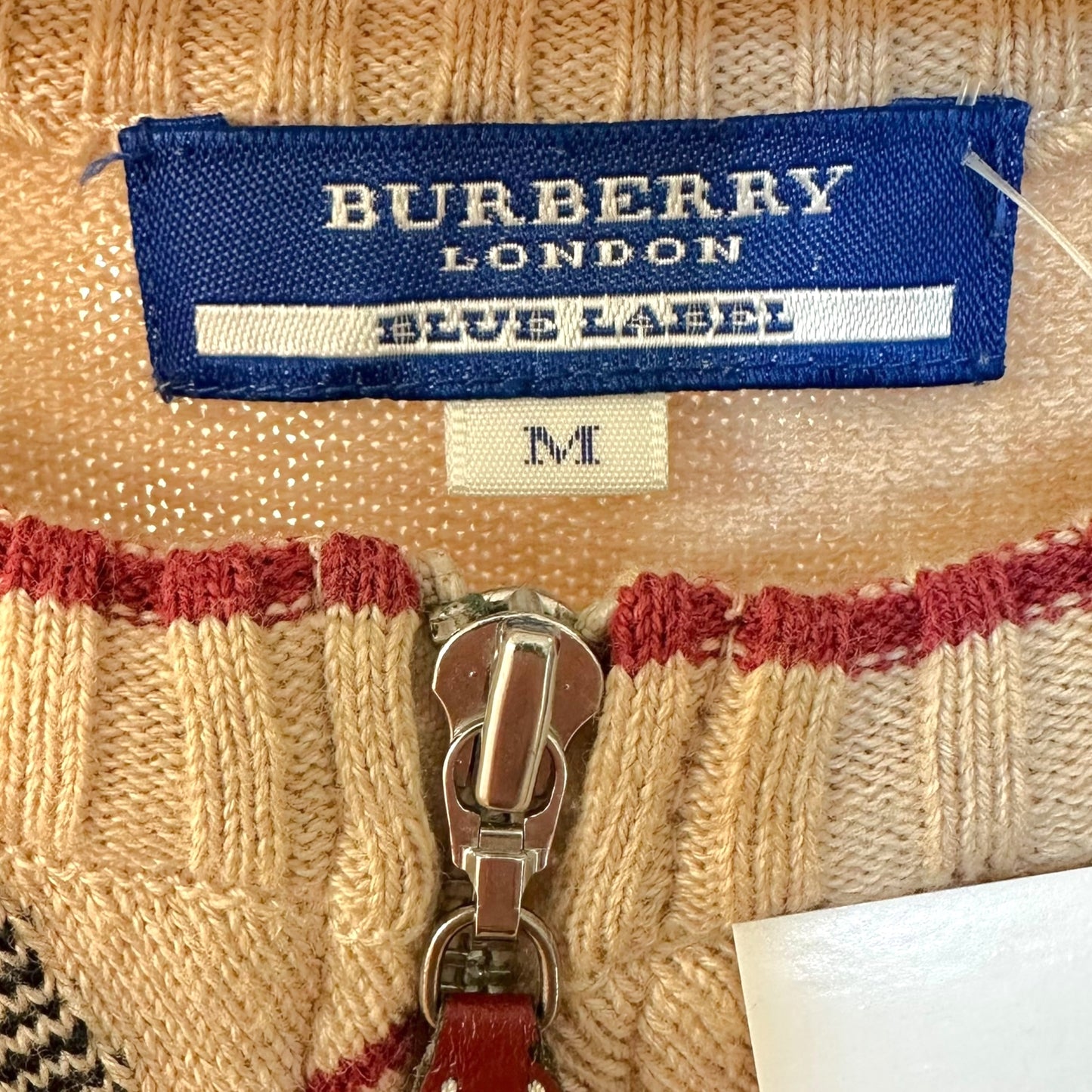 Burberry Blue Label Classic Nova Check Plaid Knit Zip Top