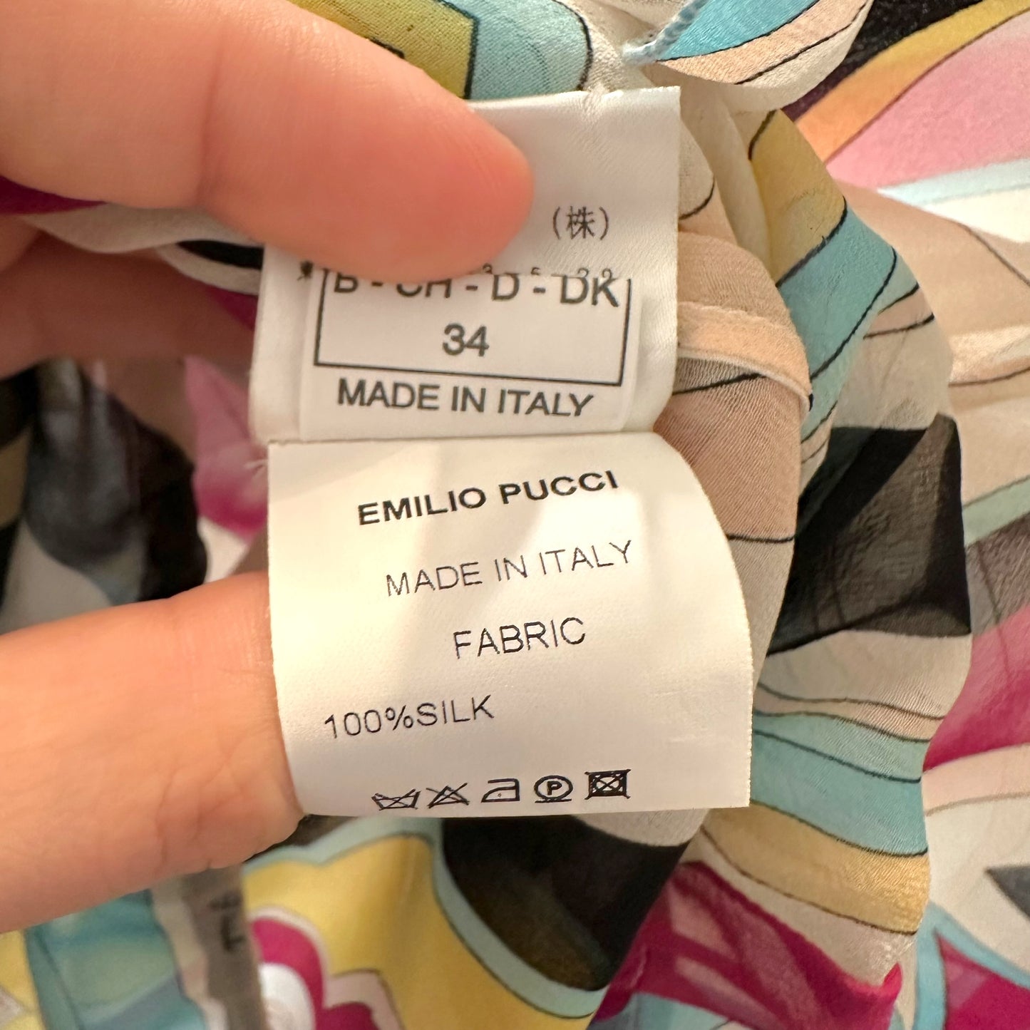 Emilio Pucci Pink & Blue Printed Sheer Silk Blouse