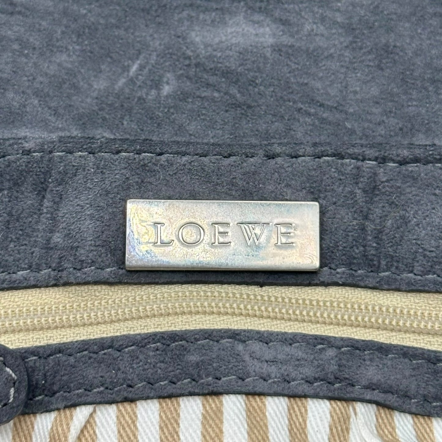 Loewe Gray Suede Shoulder Bag With Pearl Studs