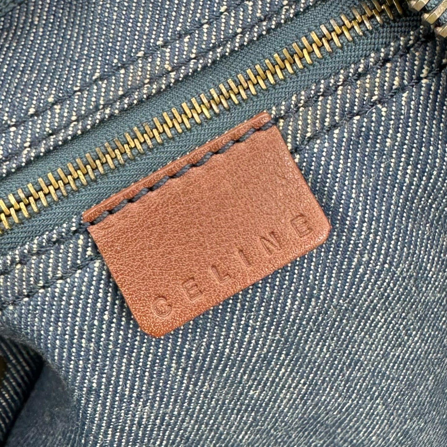 Celine Blue Denim Triomphe Monogram Crossbody Hobo Bag