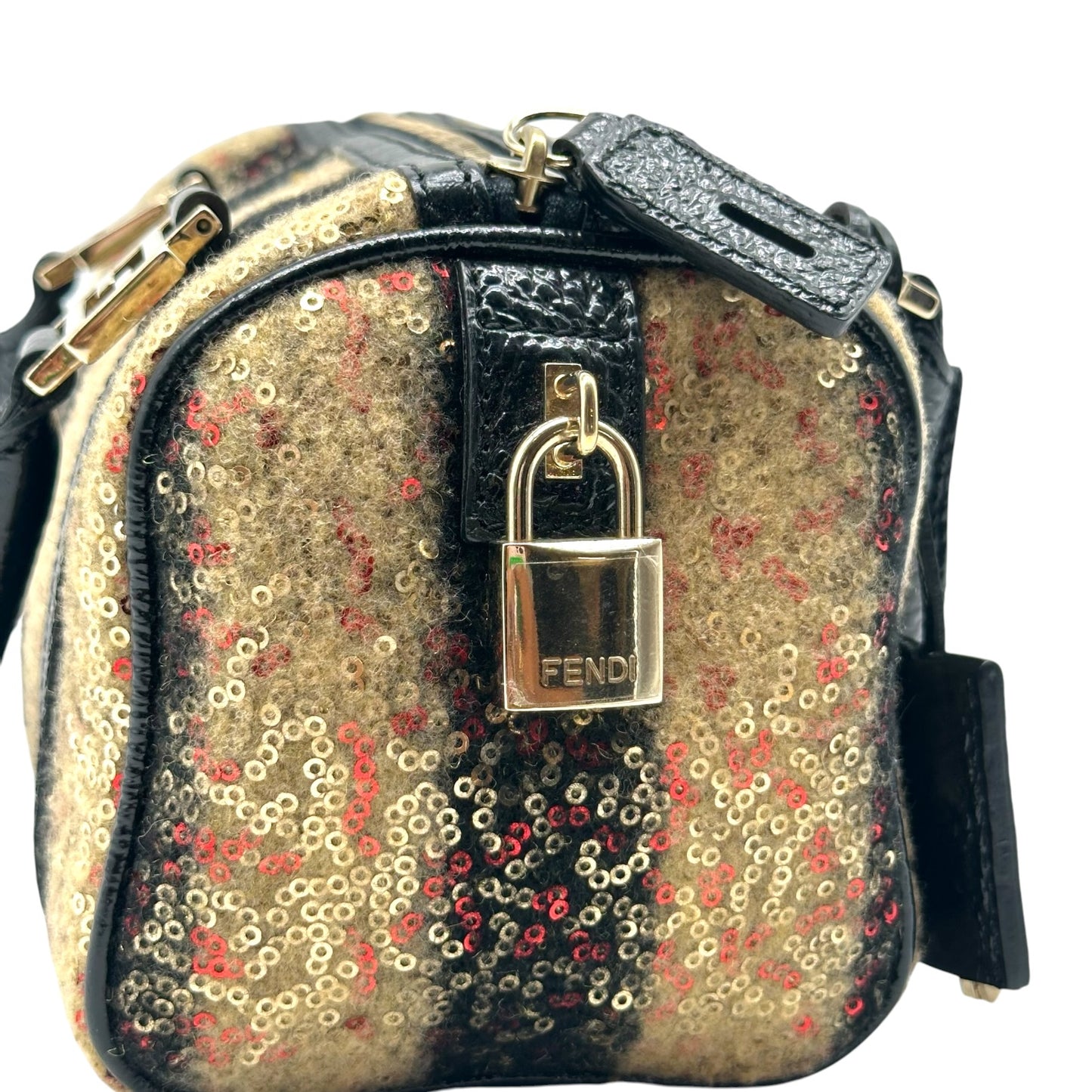 Fendi Striped & Sequin Mini Boston Handbag