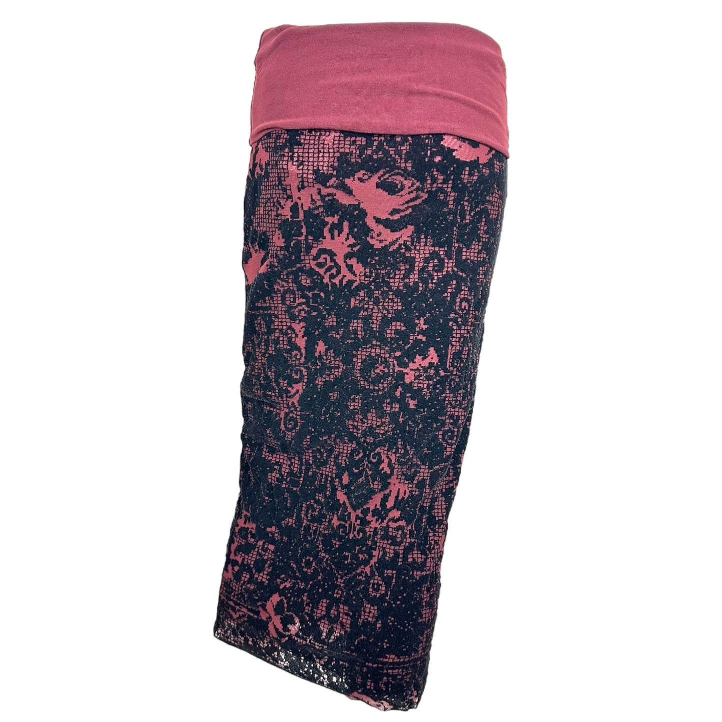 Jean Paul Gaultier Burgundy & Red Velvet & Mesh Midi Skirt