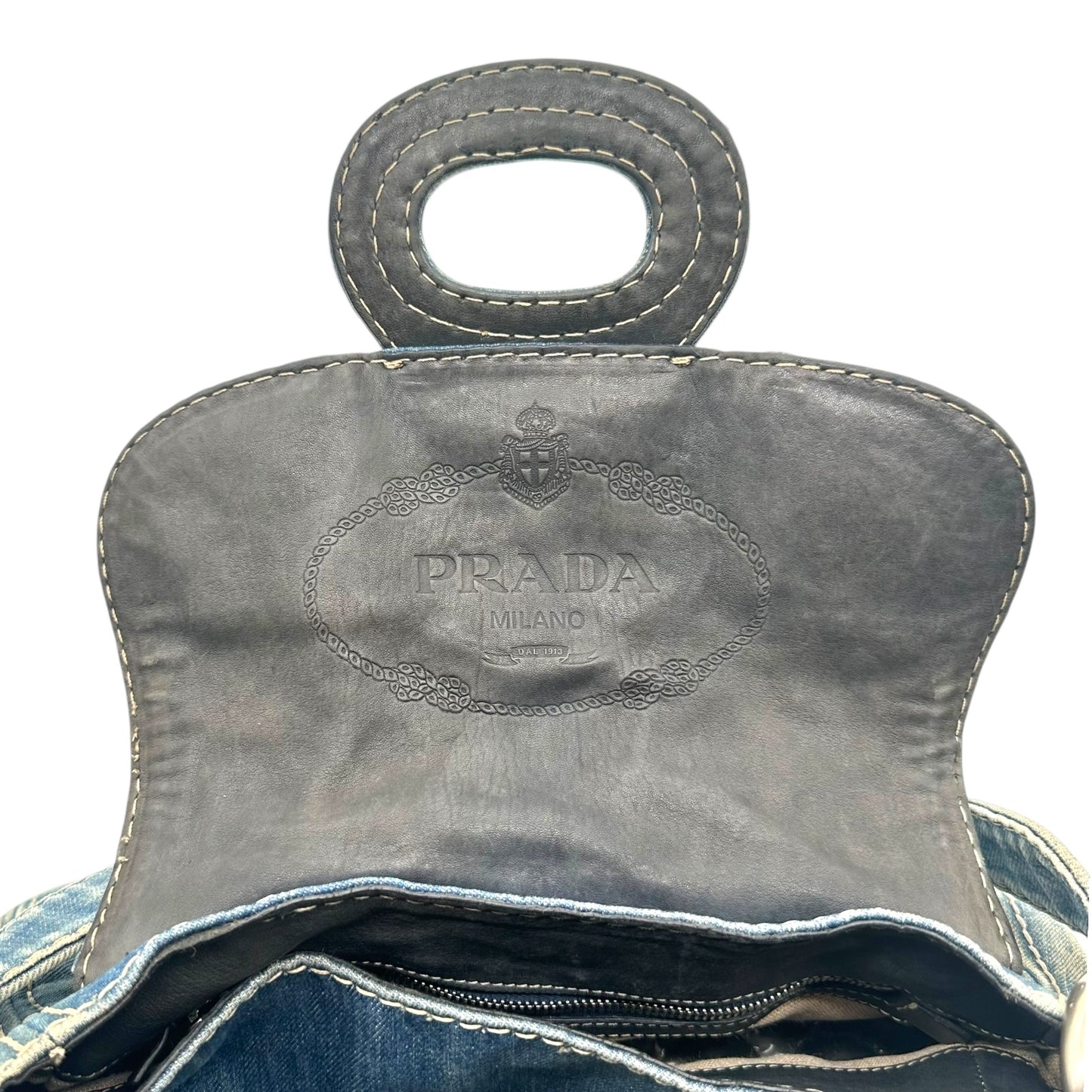 Prada Distressed Denim Turnlock Shoulder Bag