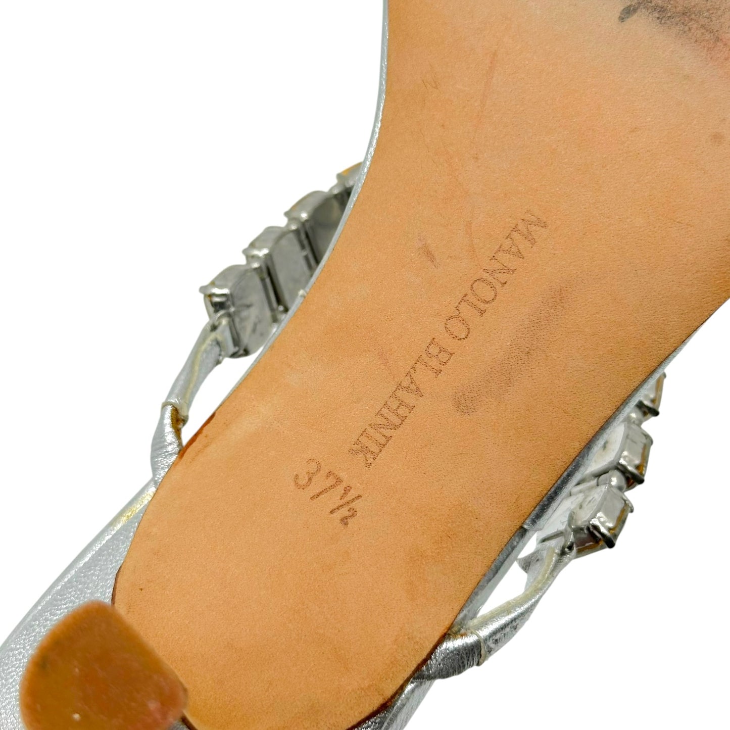 Manolo Blahnik Silver Crystal Embellished Kitten Heel Flip Flops