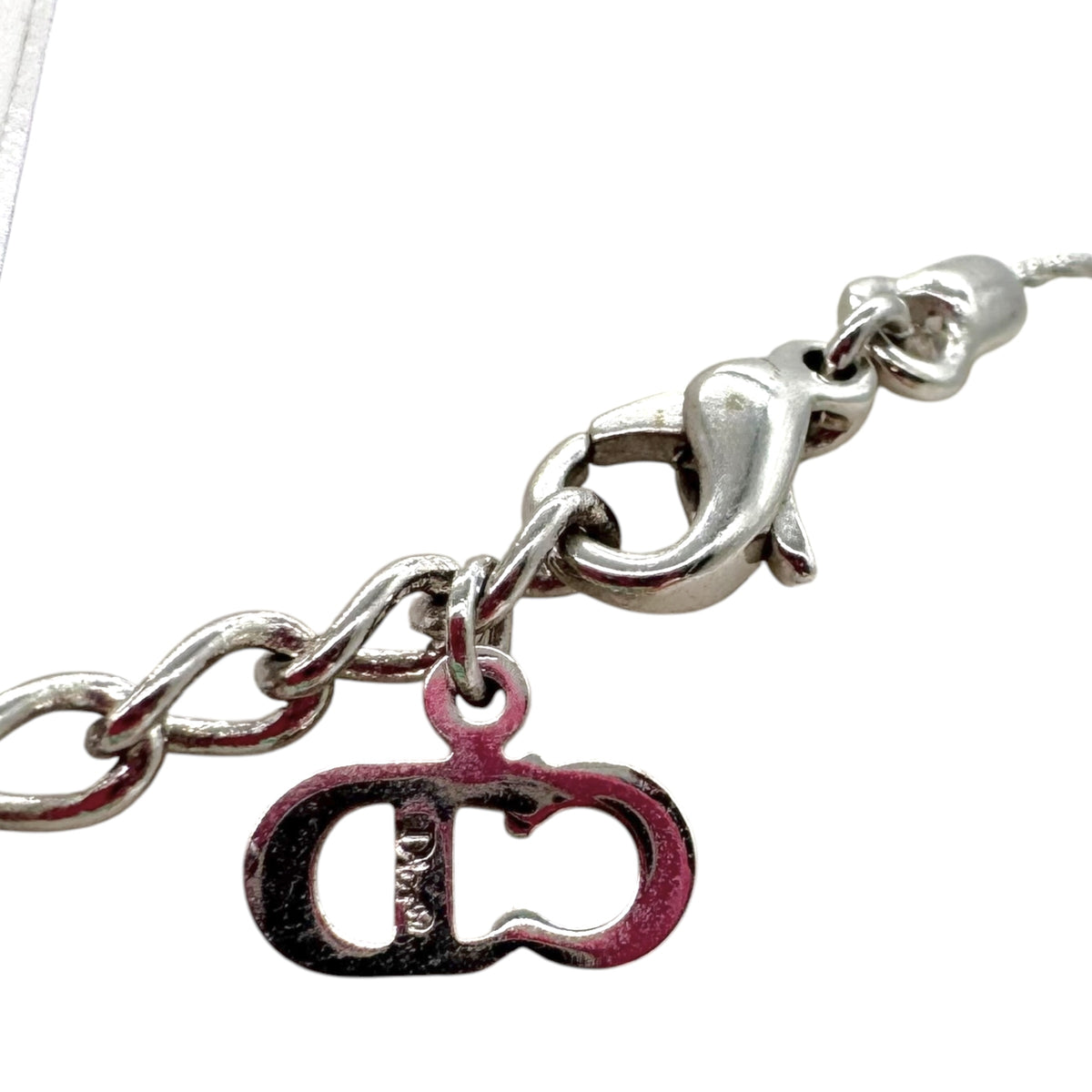 Christian Dior Silver Crystal Spell-Out Logo Necklace