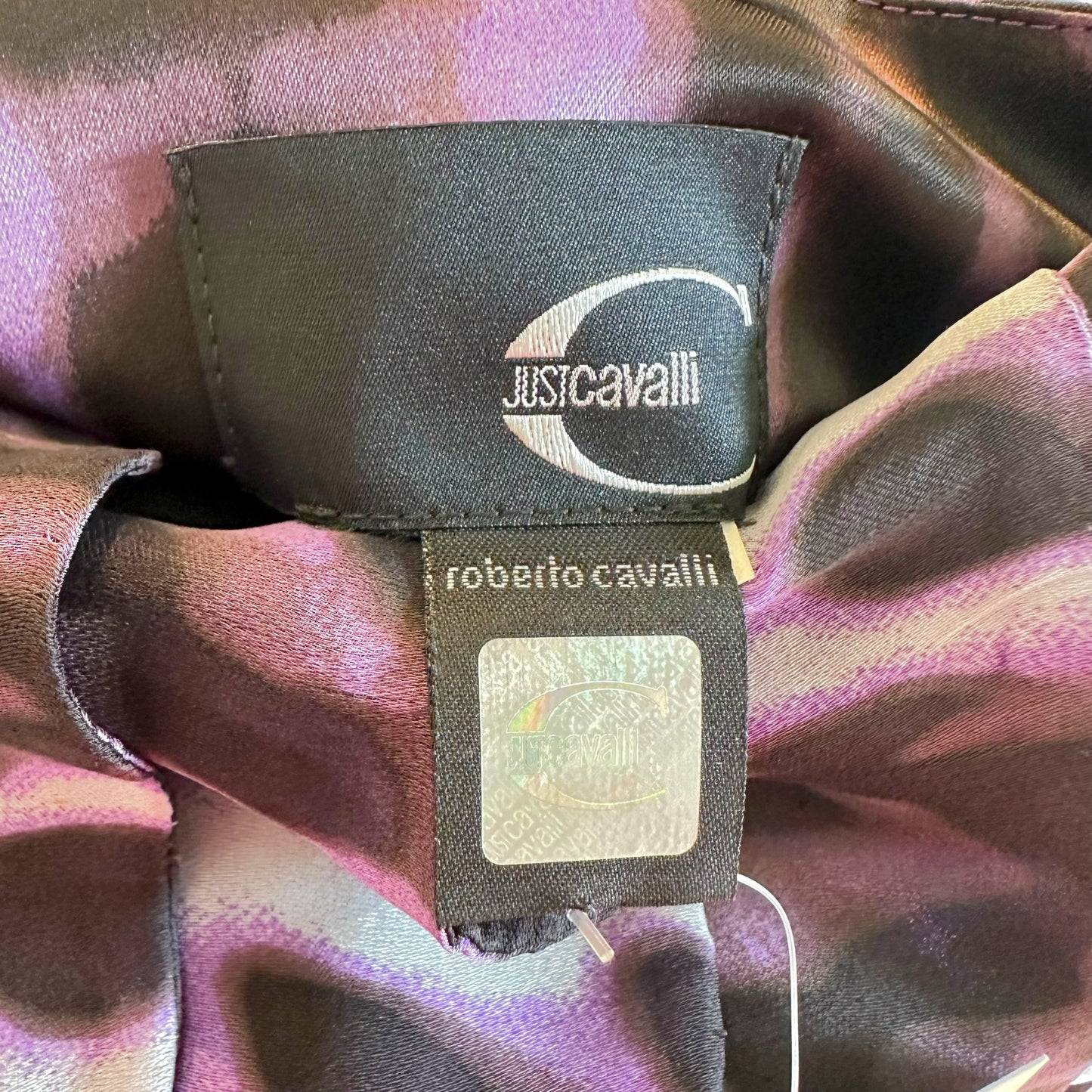 Just Cavalli Roberto Cavalli Purple Silk Printed Strapless Mini Dress