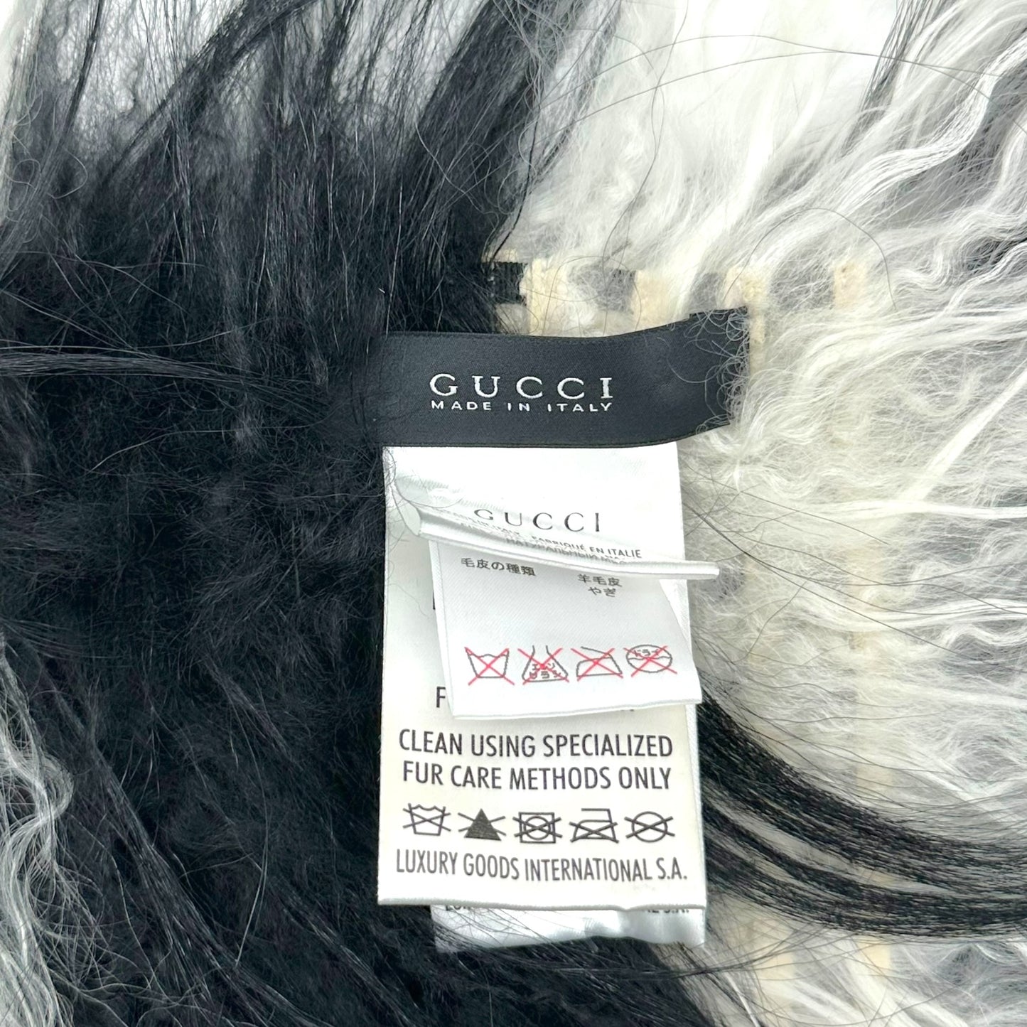 Gucci Mongolian Lamb Fur Black & White Striped Scarf
