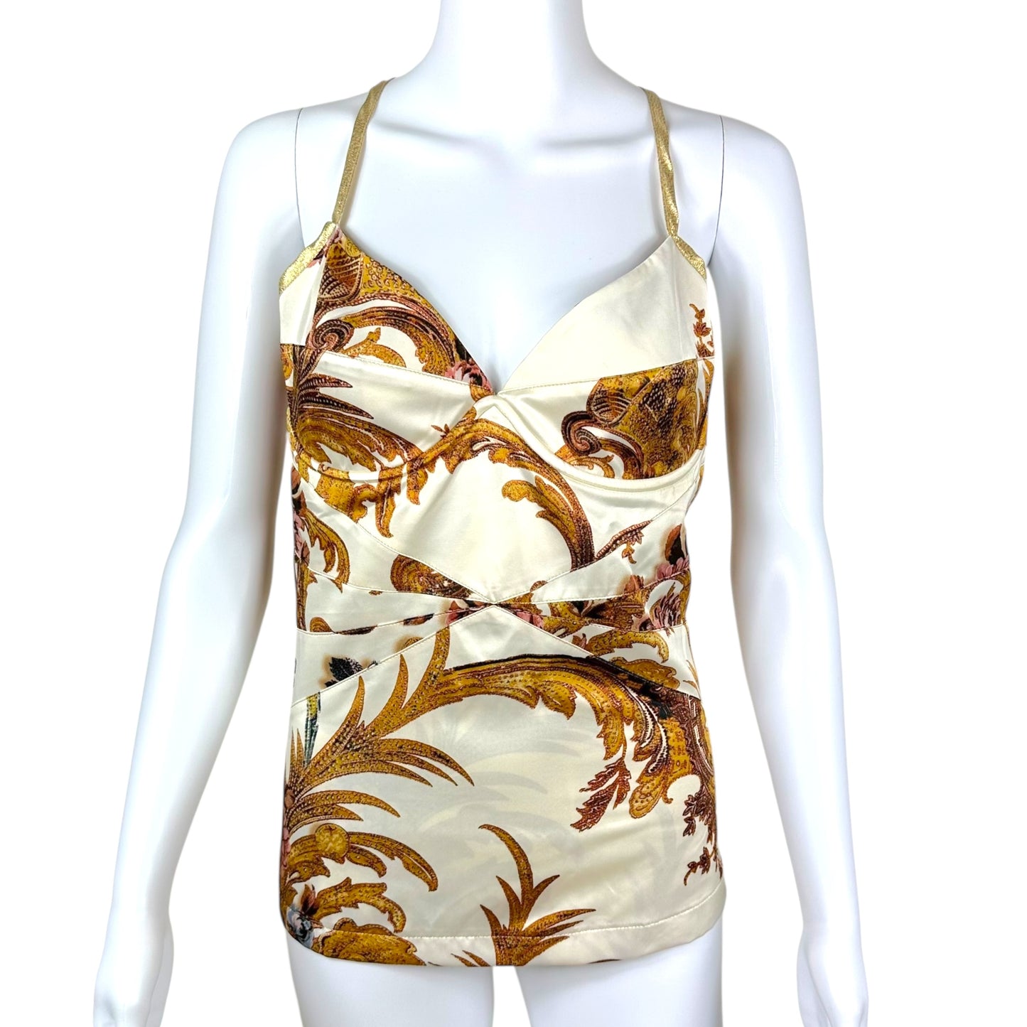 Just Cavalli Roberto Cavalli Ivory Floral Print Bustier Top NEW