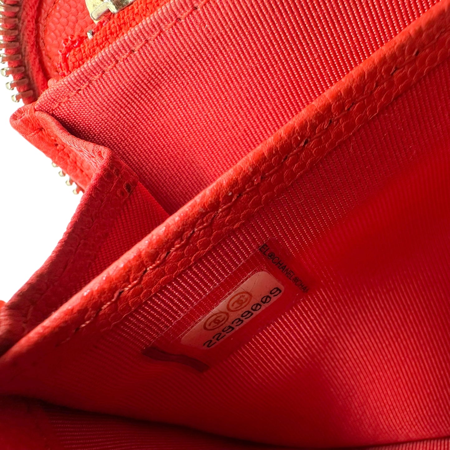 Chanel Coral Red Quilted Caviar Zip Long Wallet