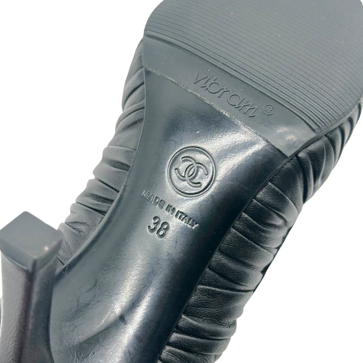 Chanel Black Ruched Leather Camellia Flower Pumps