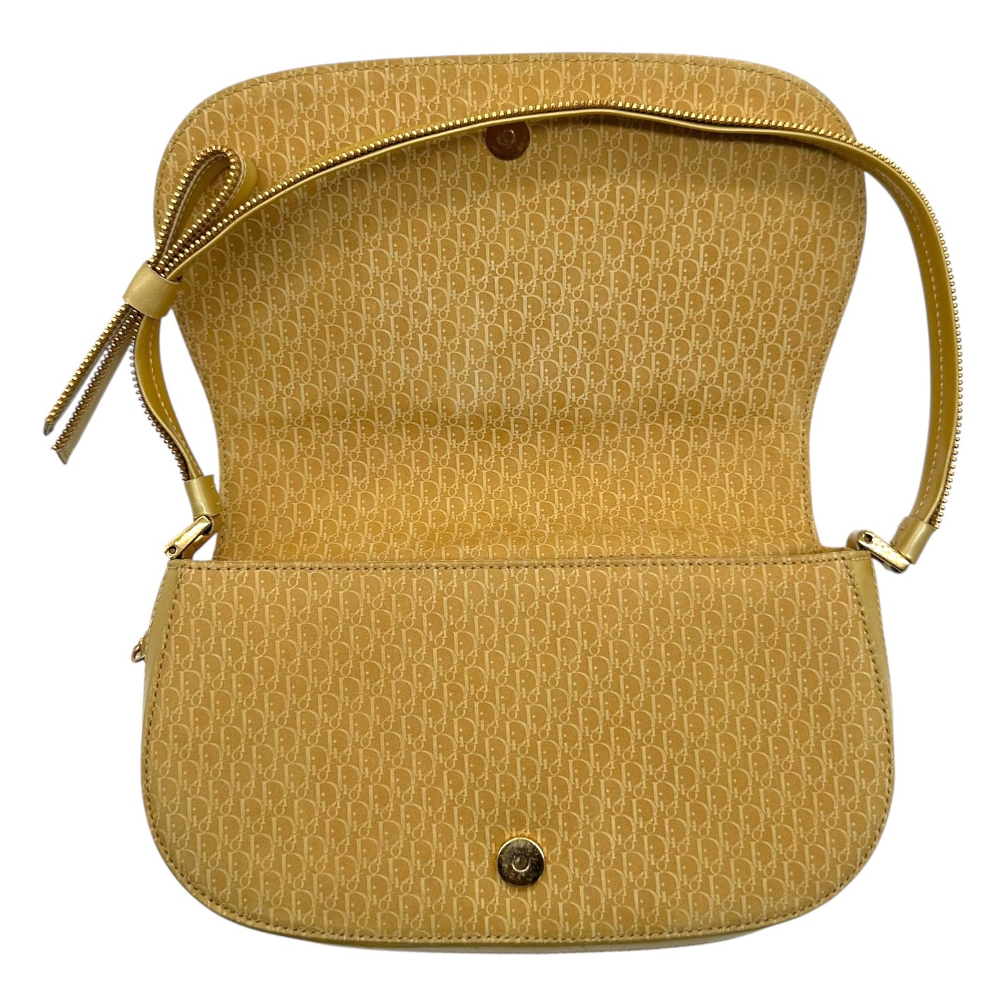 Christian Dior Yellow Monogram Suede & Patent Leather Zippered Shoulder Bag