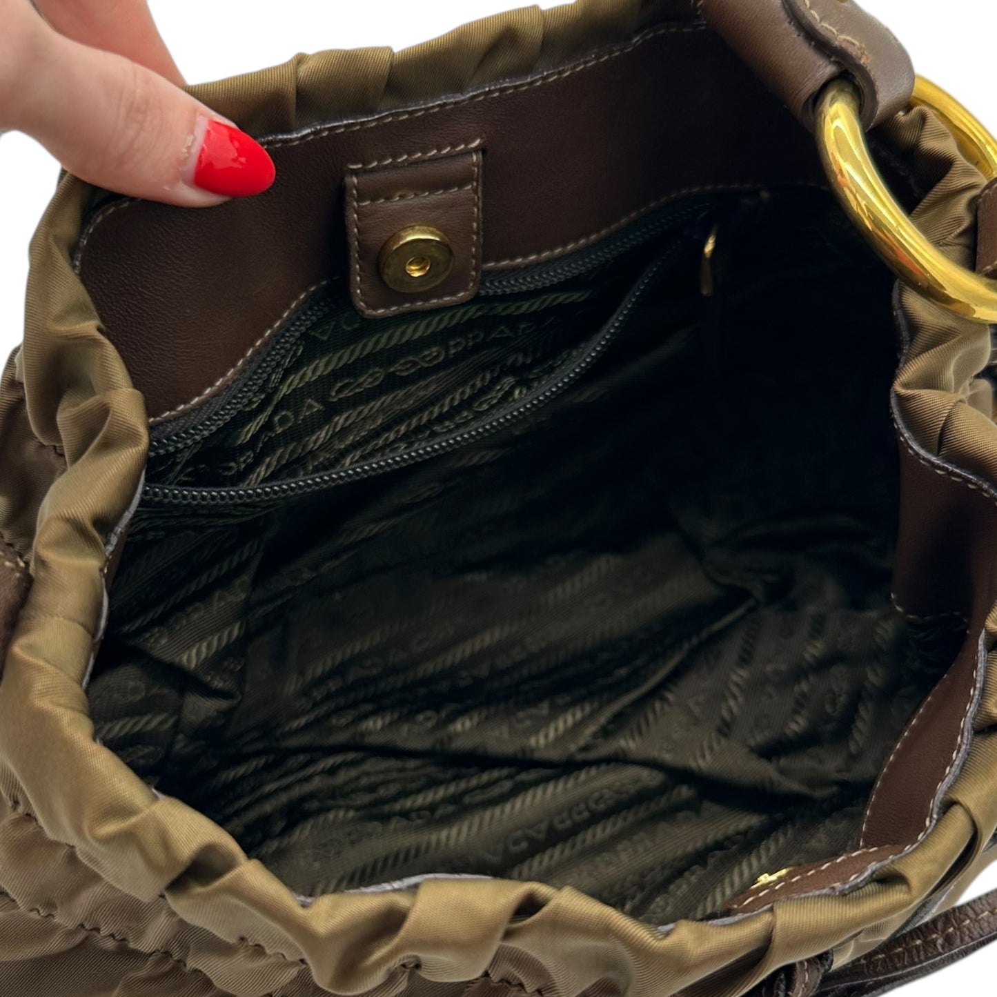 Prada Brown Nylon & Leather Bucket Bag