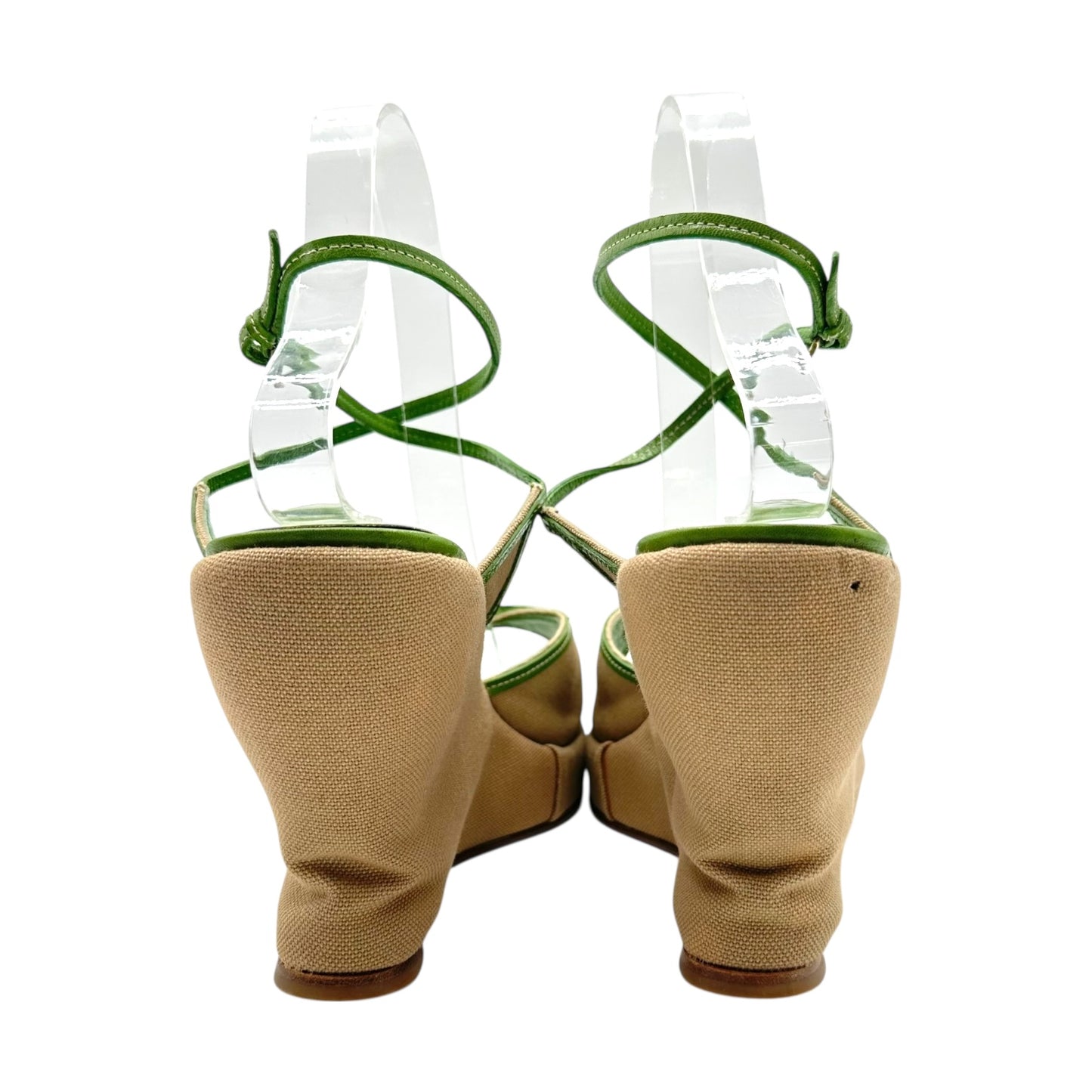 Prada 90's Green & Tan Bow Wedge Sandals