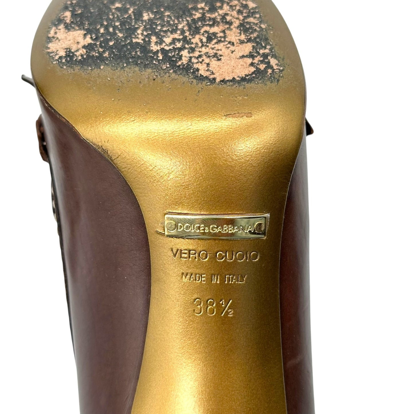 Dolce & Gabbana Brown Leather Heeled Loafers