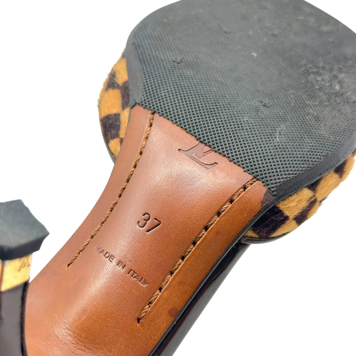 Louis Vuitton Ponyhair Brown Damier Kitten Heel Mules - Outfit Repeater