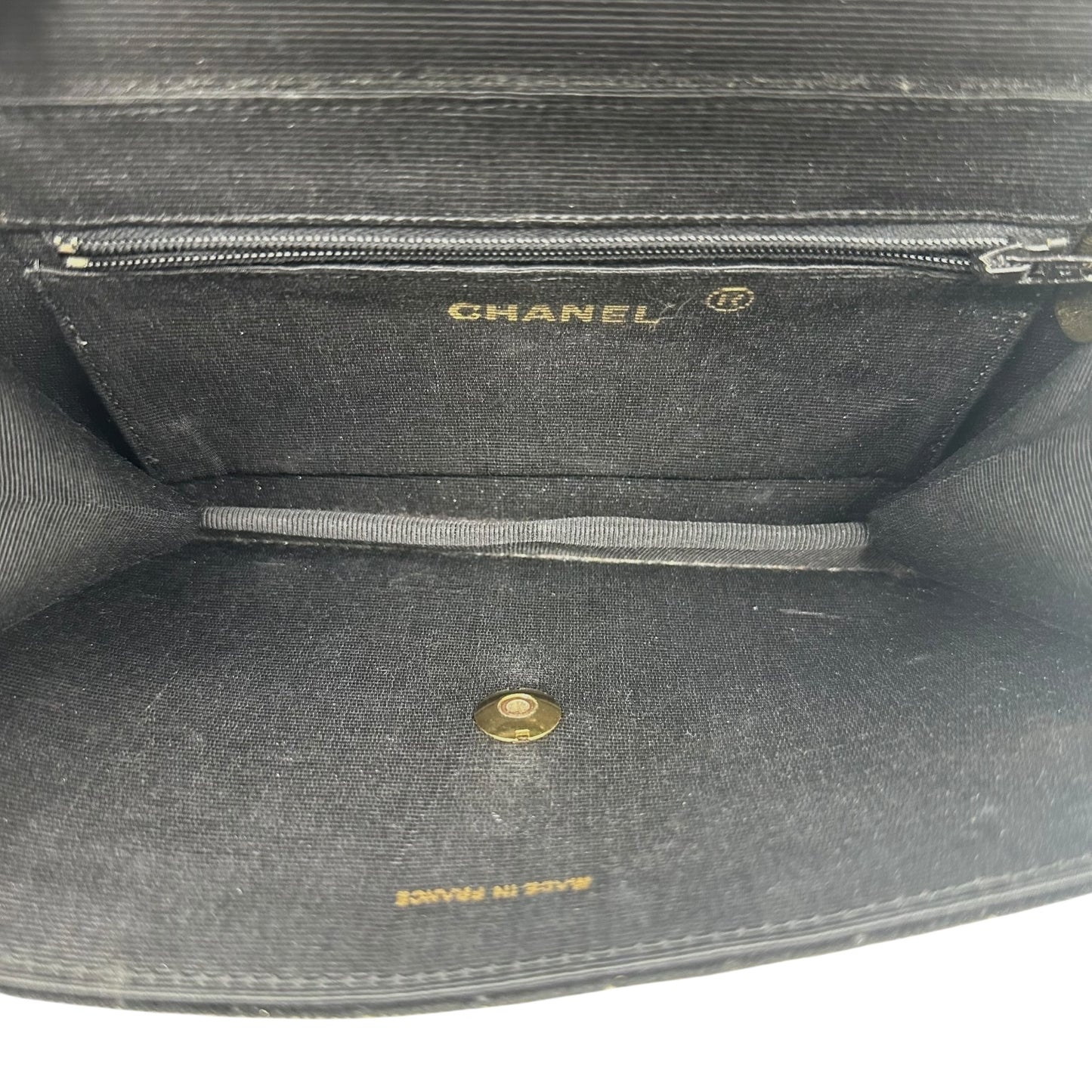 Chanel Black & Gold Velvet Snap Flap Shoulder Bag 80's-90's