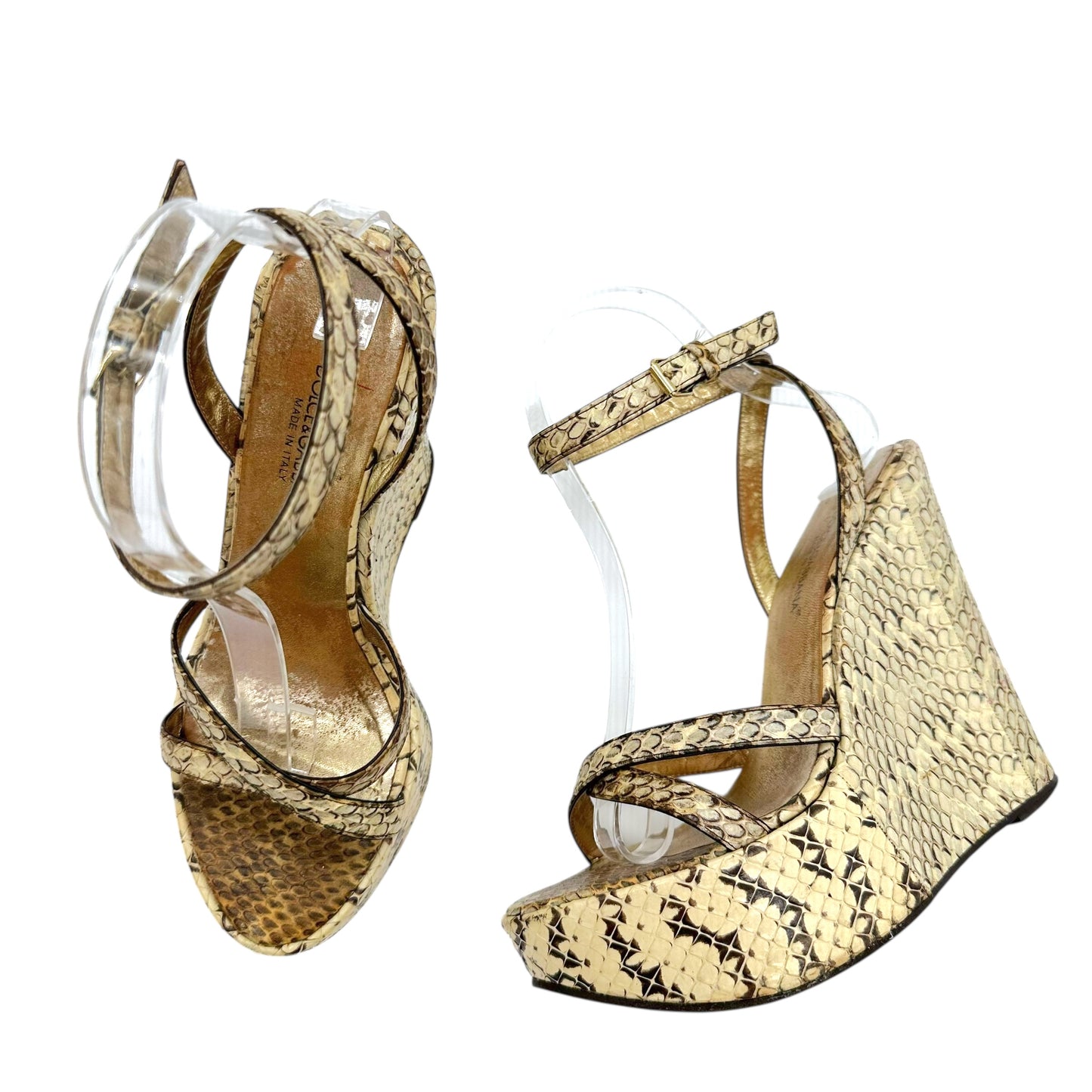Dolce & Gabbana Ivory Snakeskin Wedge Sandals