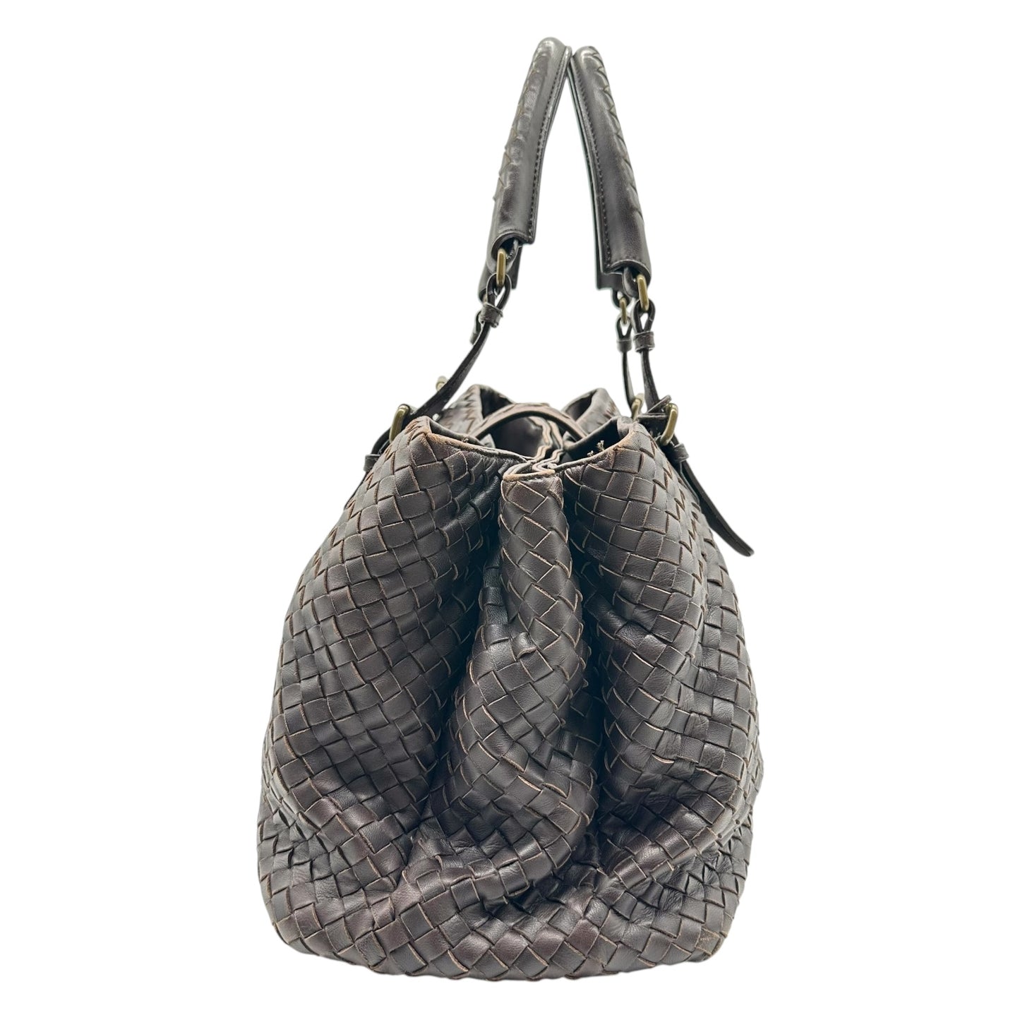 Bottega Veneta Brown & Gold Intrecciato Roma Tote Bag