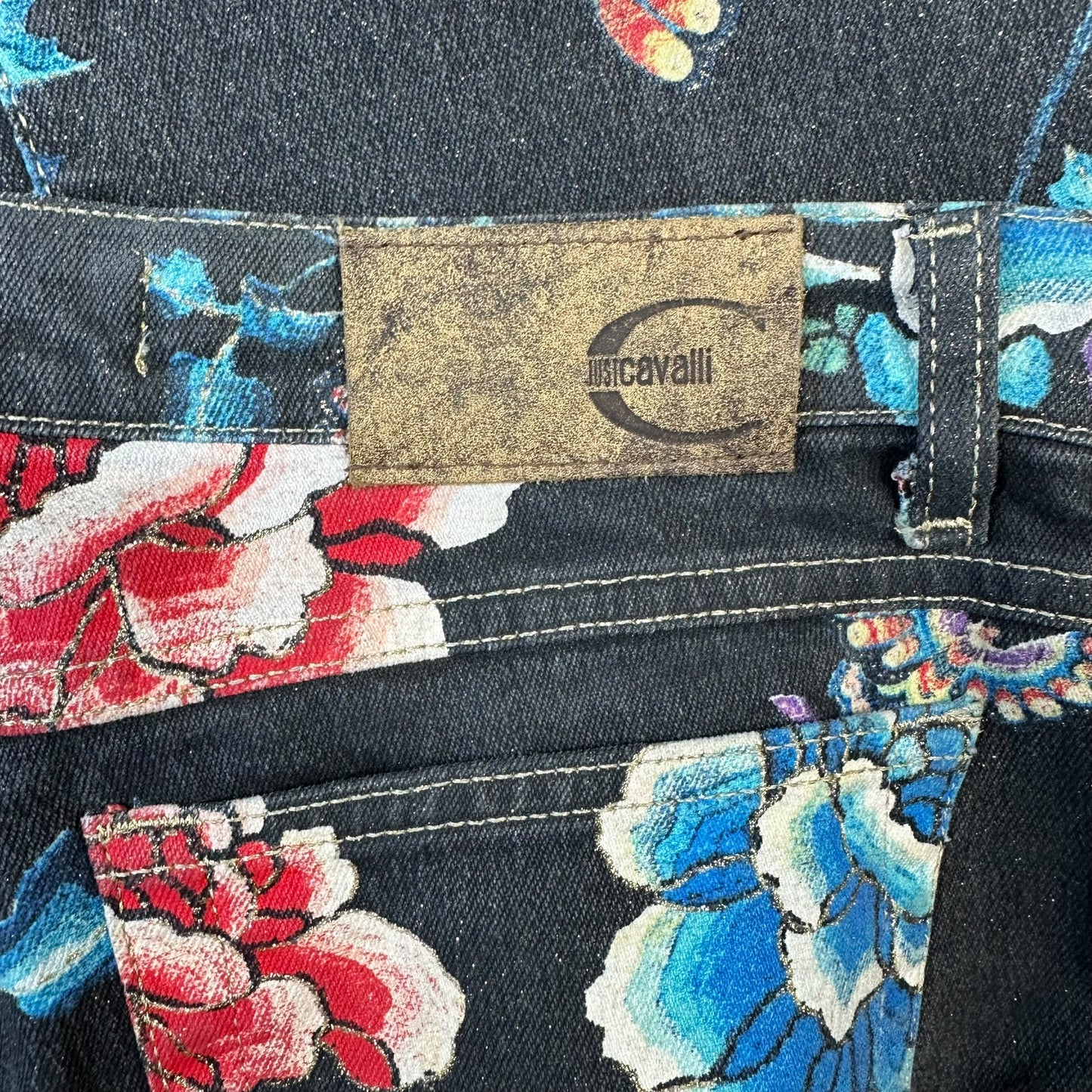 Just Cavalli Roberto Cavalli Black Multicolor Floral Jeans