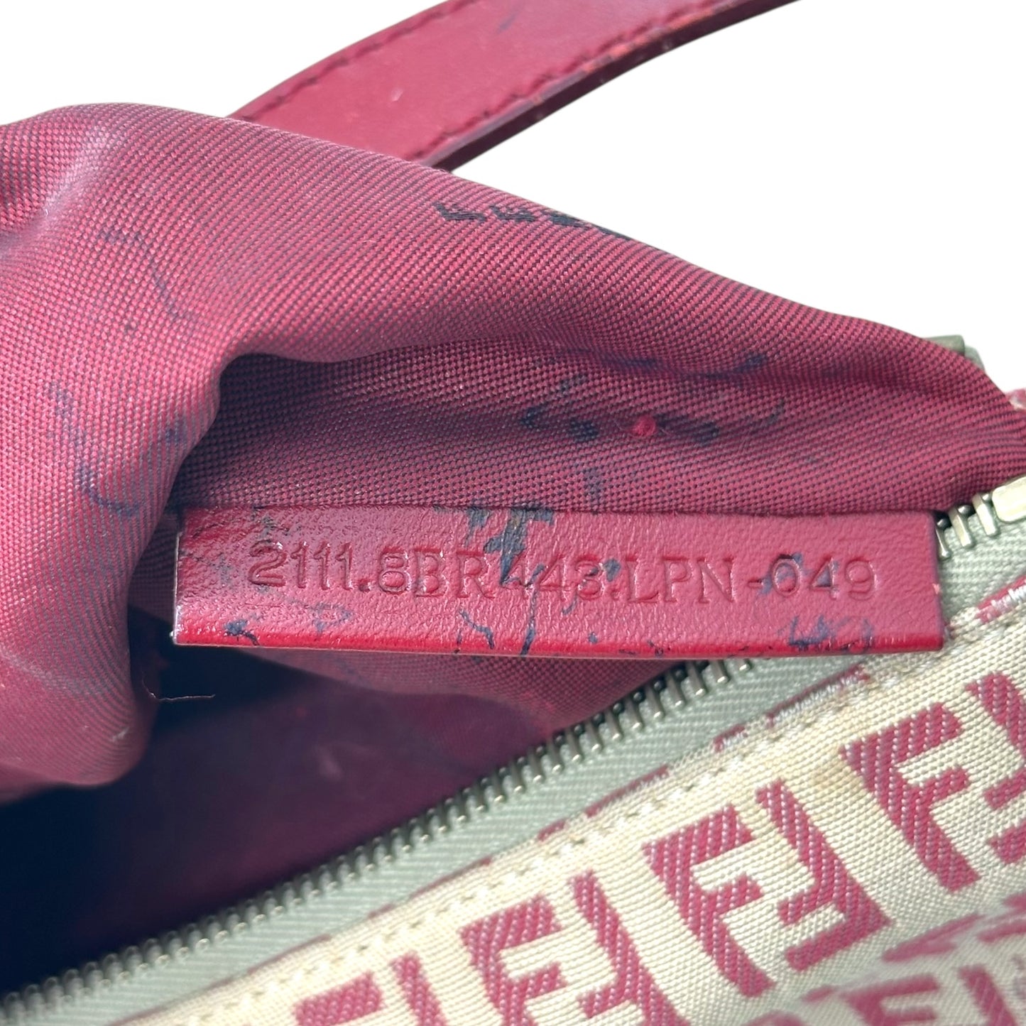 Fendi Tan & Red Zucchino Monogram Pochette Bag