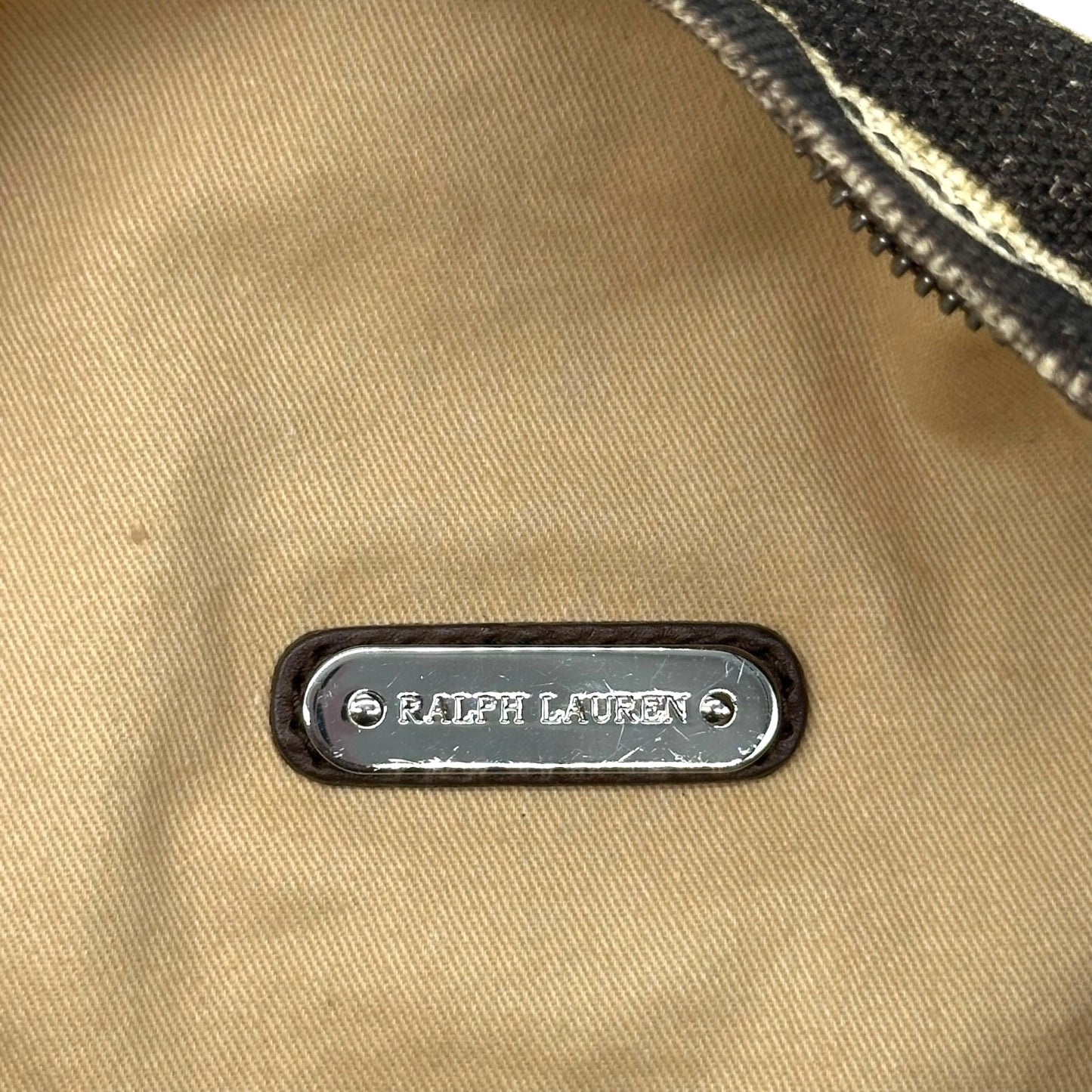 Ralph Lauren Brown & Ivory Ethnic Printed Fringe Trim Crossbody Bag