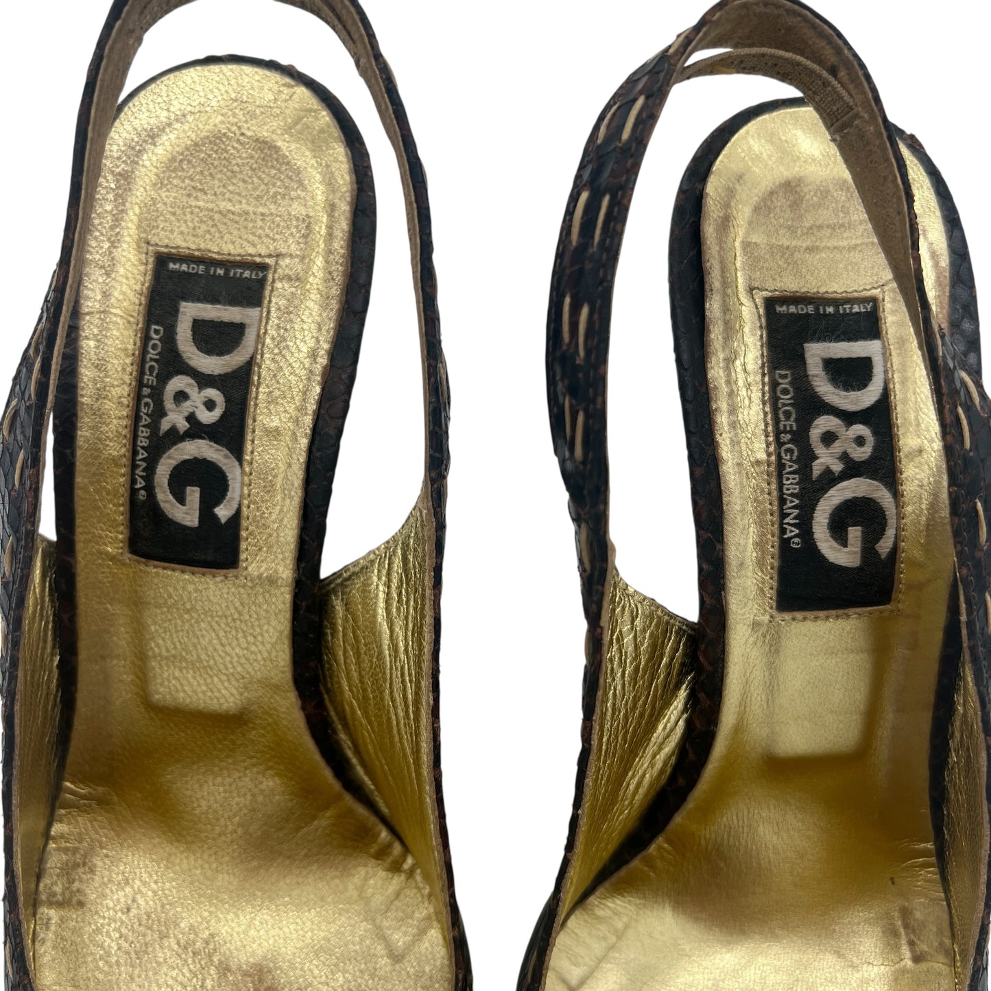 D&G Dolce & Gabbana Brown Snakeskin Slingback Heels