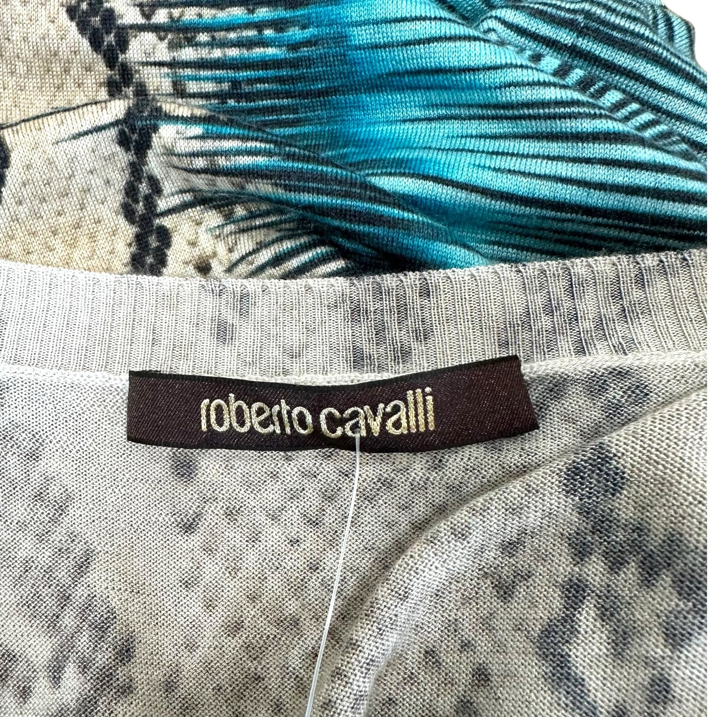 Roberto Cavalli Blue Snakeskin Print Silk Knit Sweater