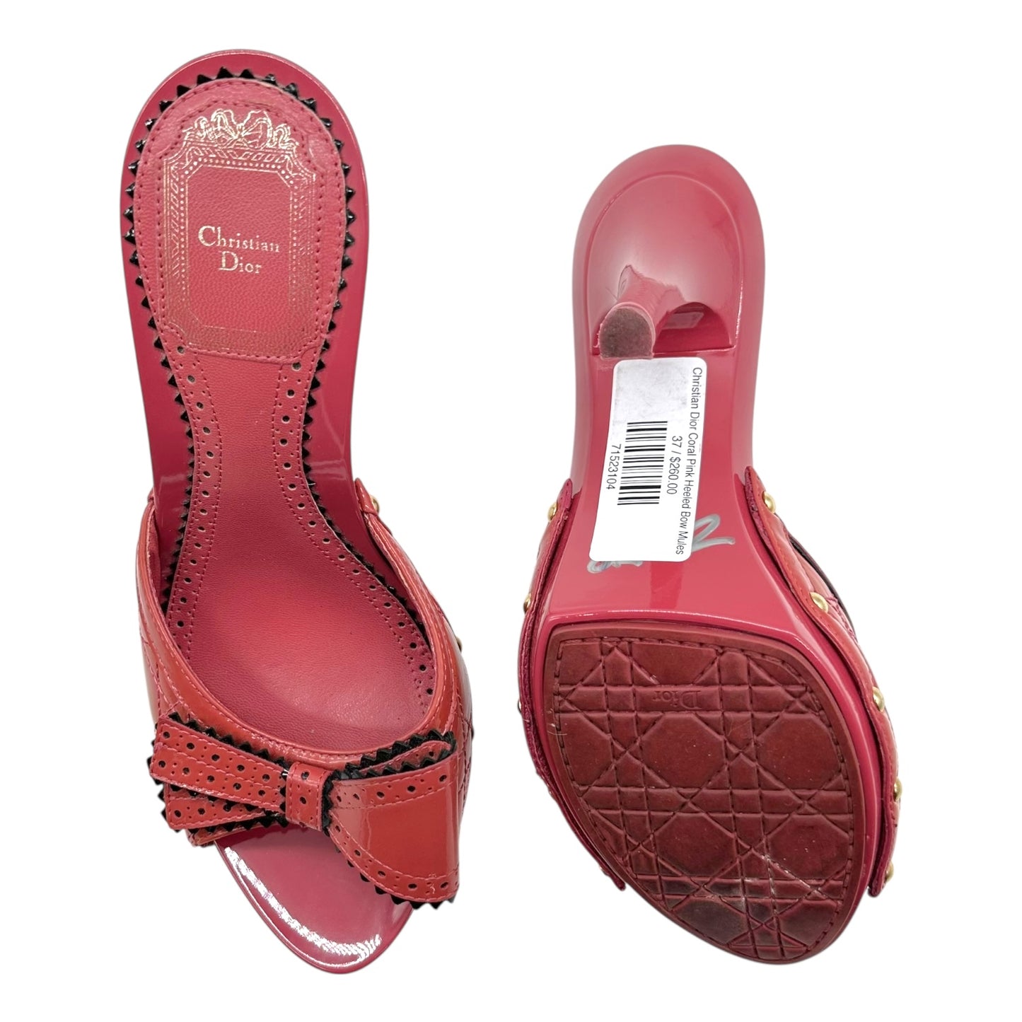 Christian Dior Coral Pink Heeled Bow Mules