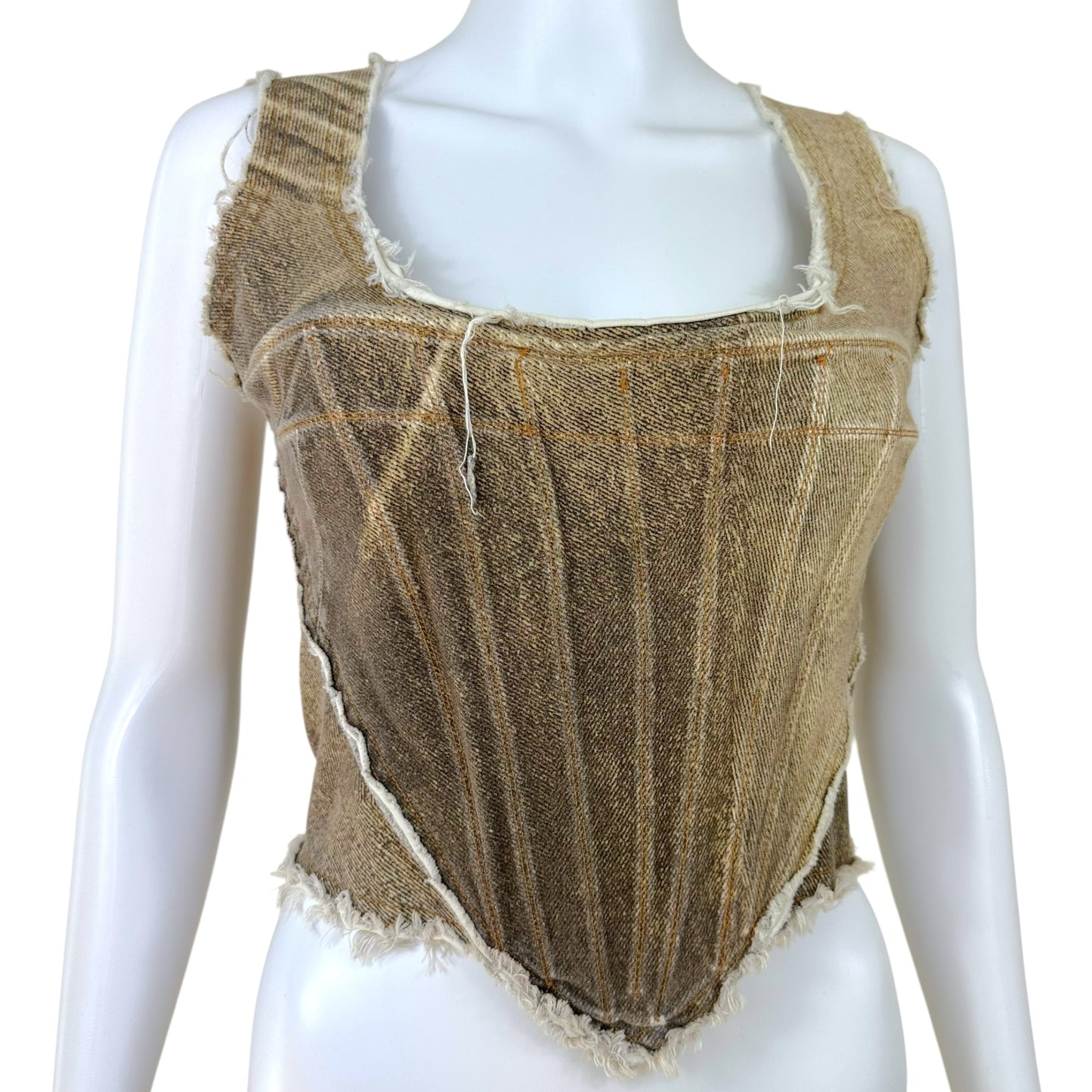 Just Cavalli Roberto Cavalli Distressed Gray Denim Corset Top