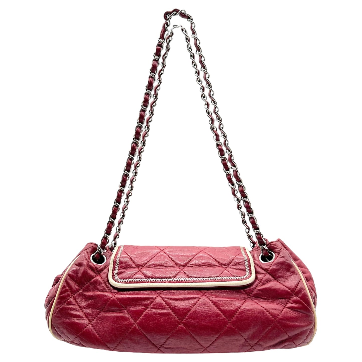 Chanel Burgundy & White Trim East West Accordion Bag