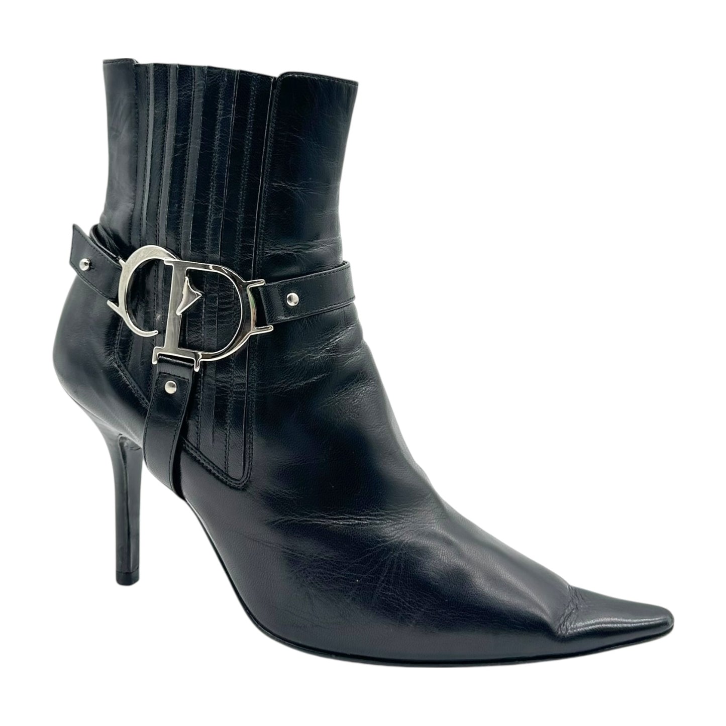 Christian Dior Black Leather Heeled Logo Boots