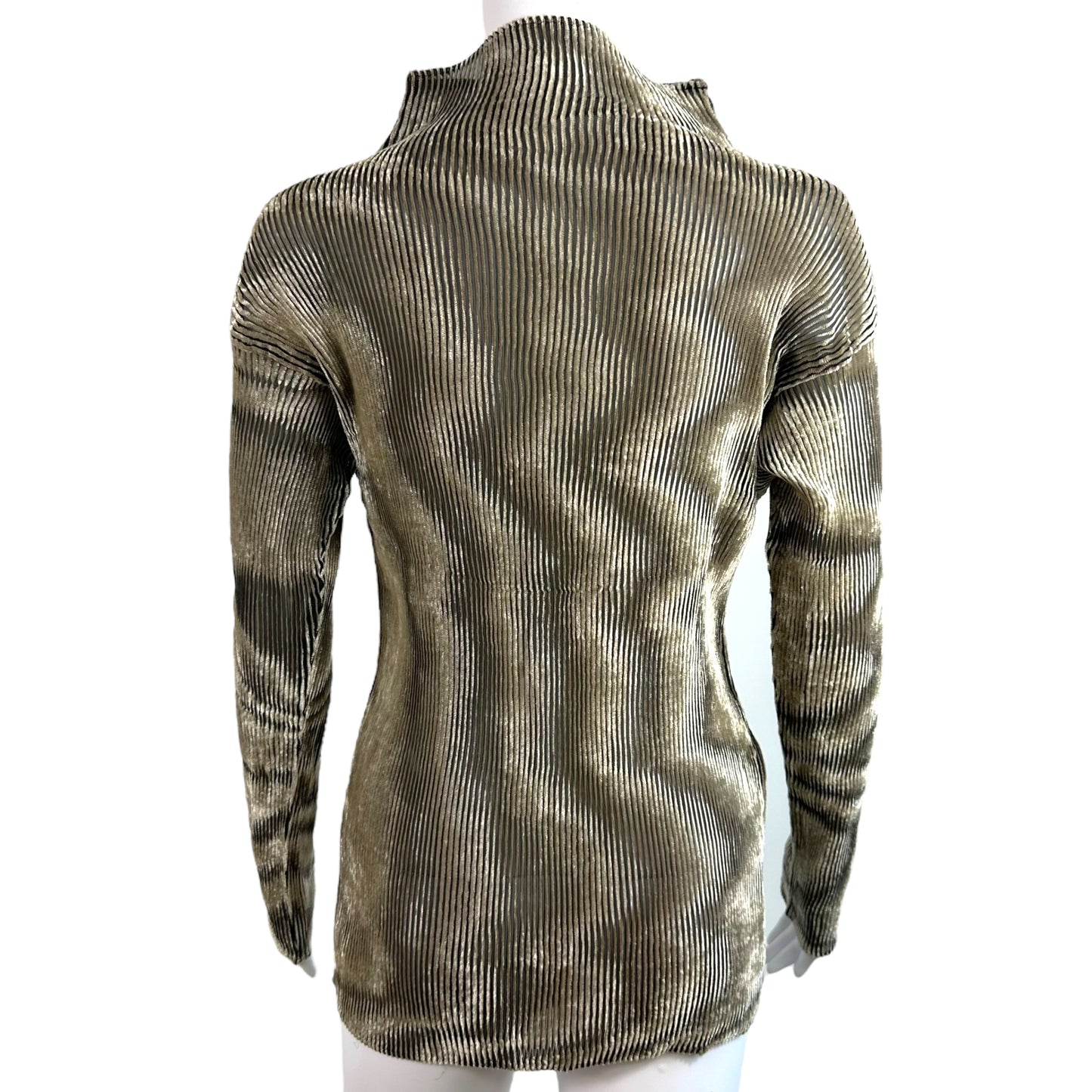 Issey Miyake Gray Velvet Semi-Sheer Pleated Turtleneck Blouse