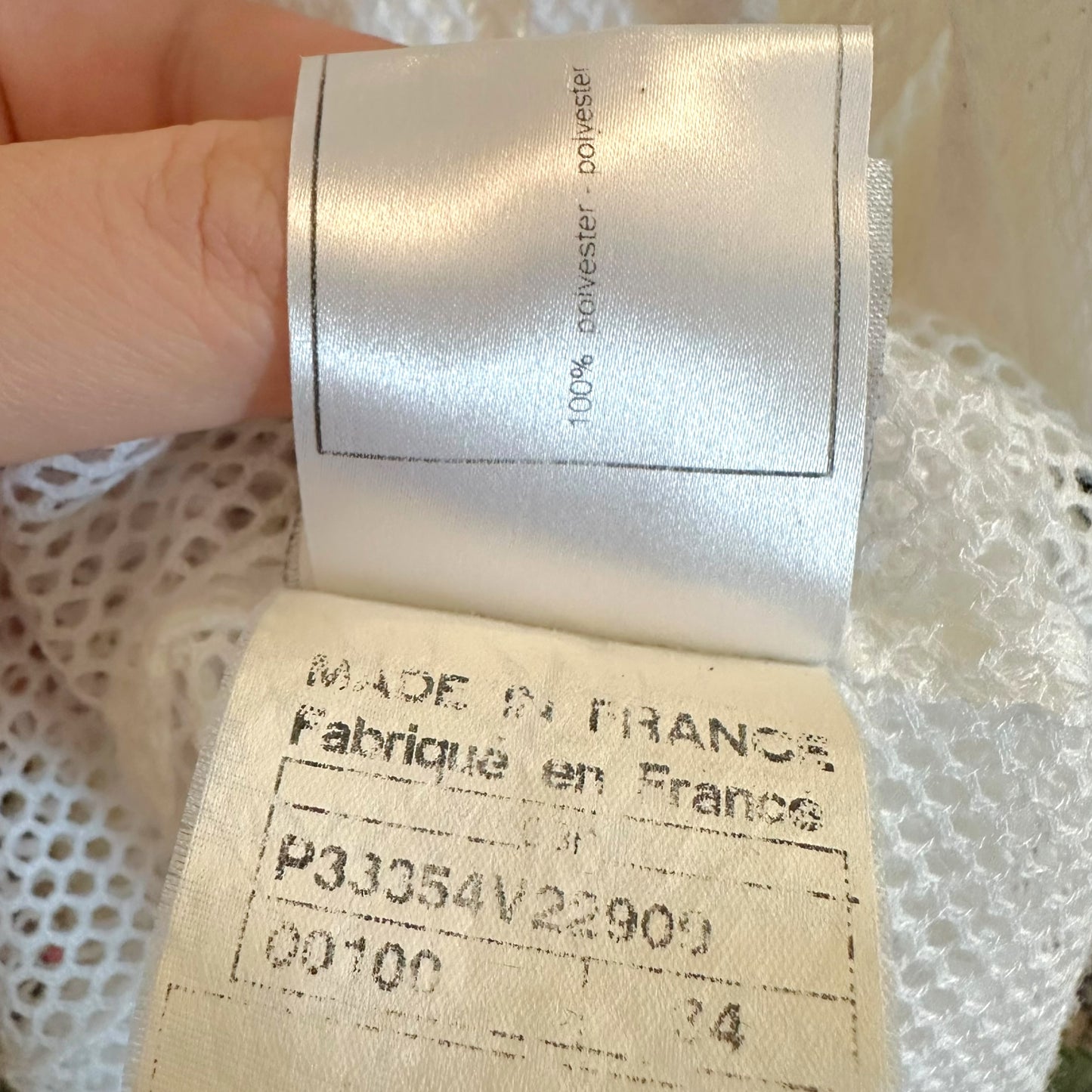 Chanel Sport White Sheer Open Mesh Tie Neck Blouse