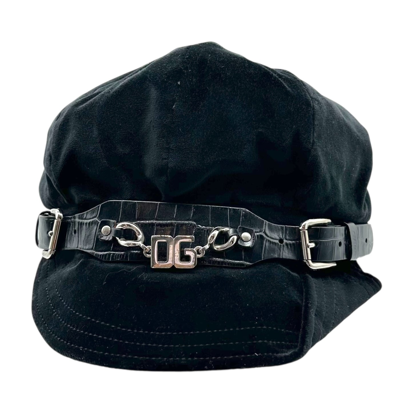 Dolce & Gabbana Black Velvet & Silver Logo Chain Hat