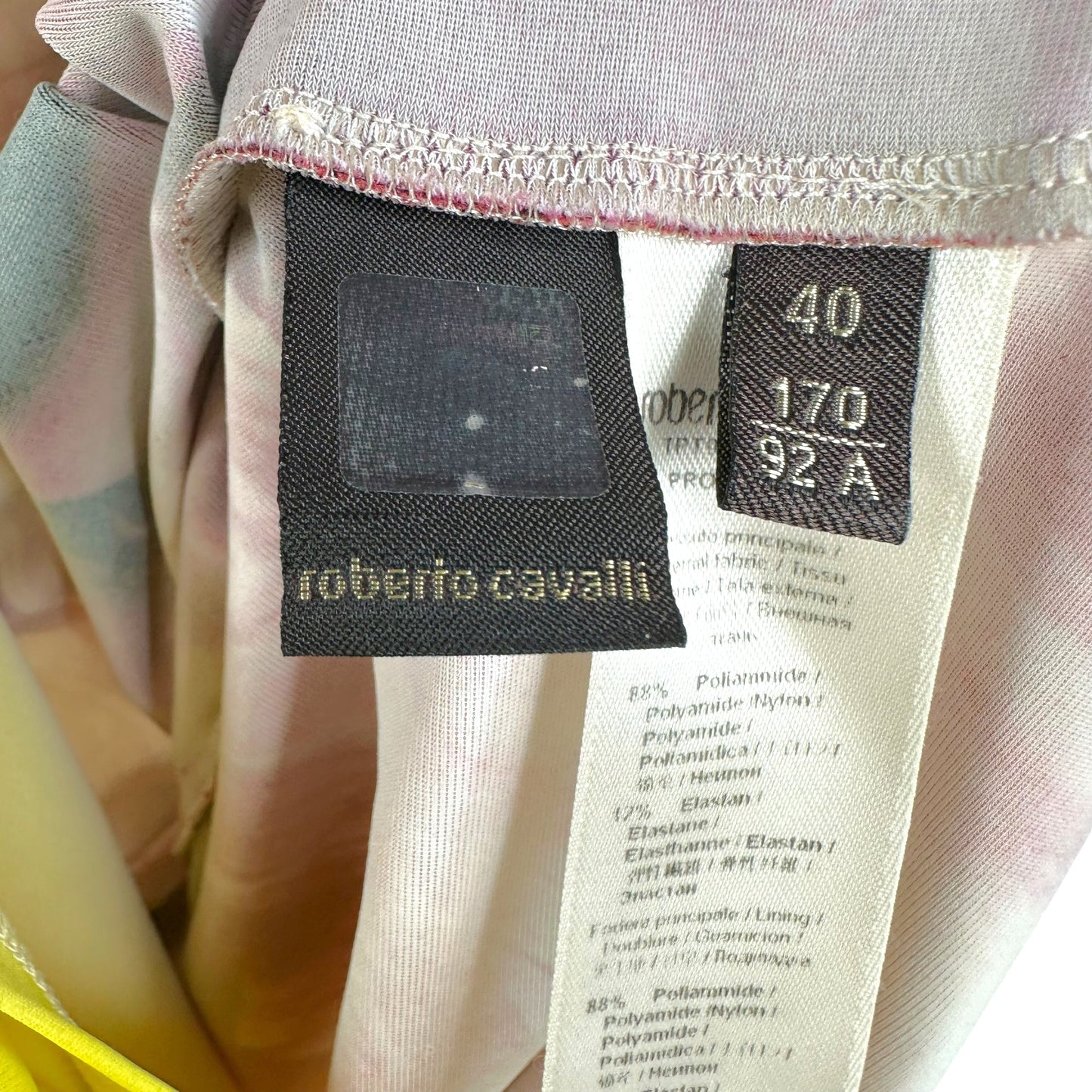 Roberto Cavalli Bright Yellow & Purple Floral Print Cross-Back Mini Dress