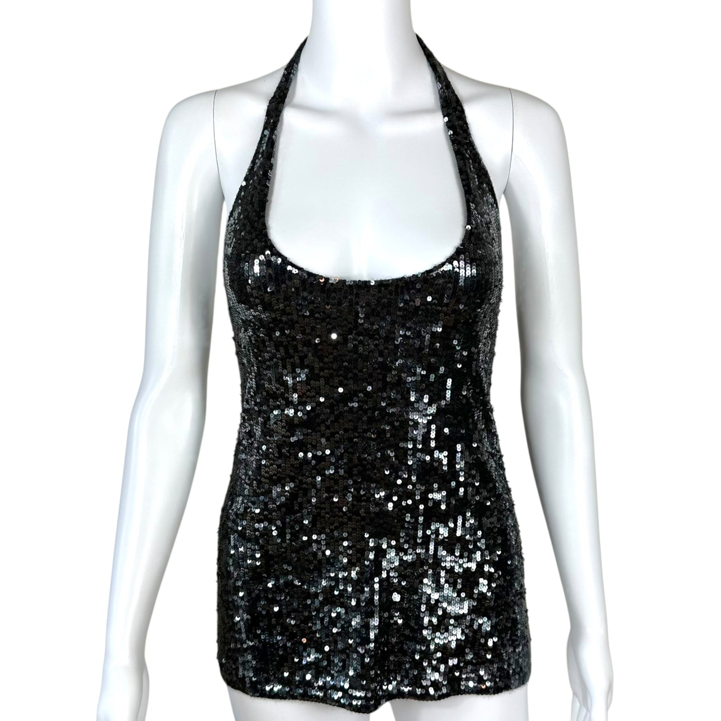Donna Karan Collection 90's Gray Sequin Cashmere Halter Top NEW
