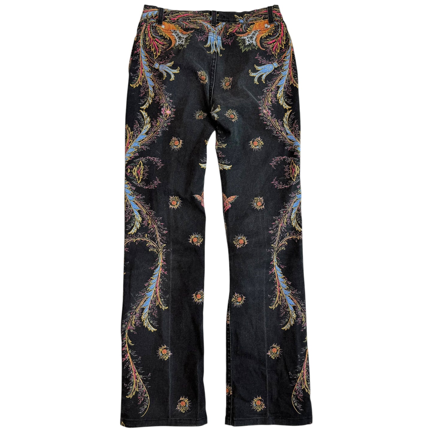 Roberto Cavalli Black Multicolor Paisley Print Jeans