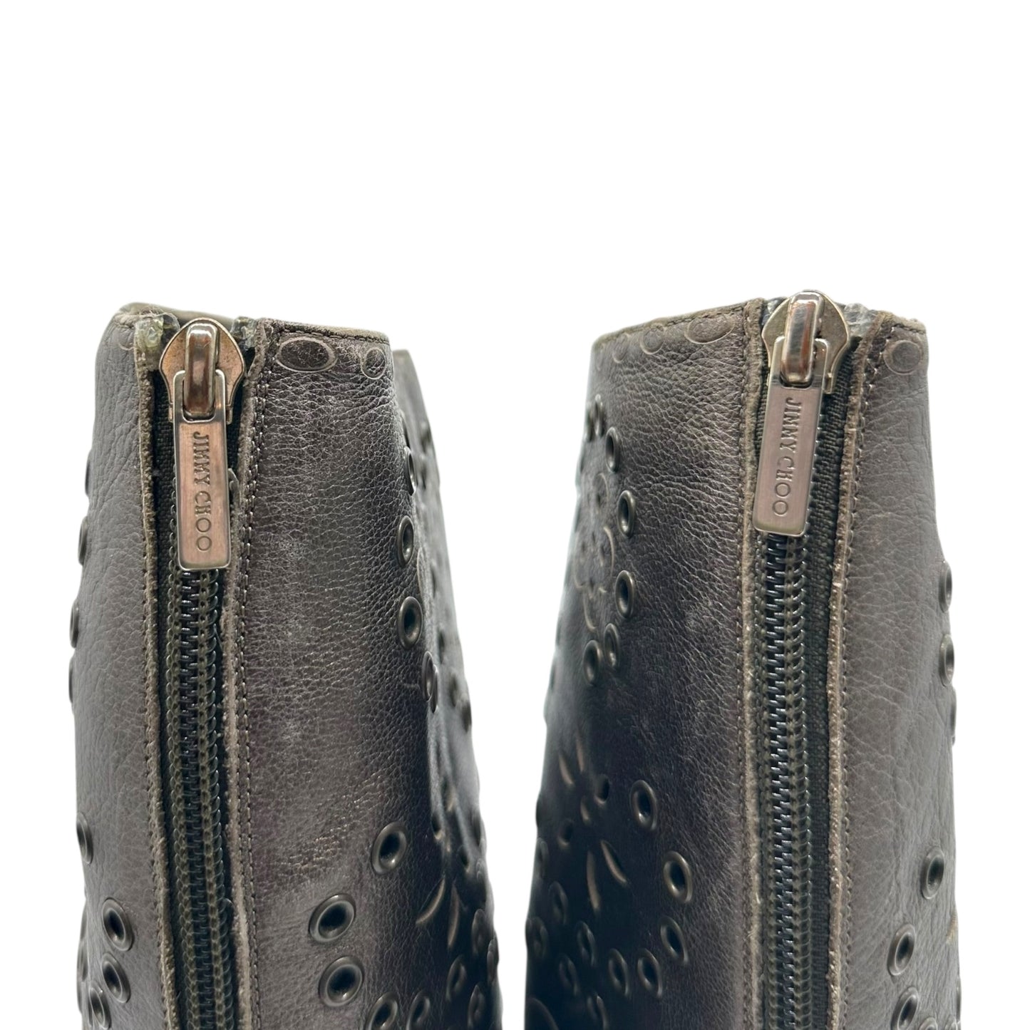 Jimmy Choo Bronze Leather Floral Print Grommet Boots